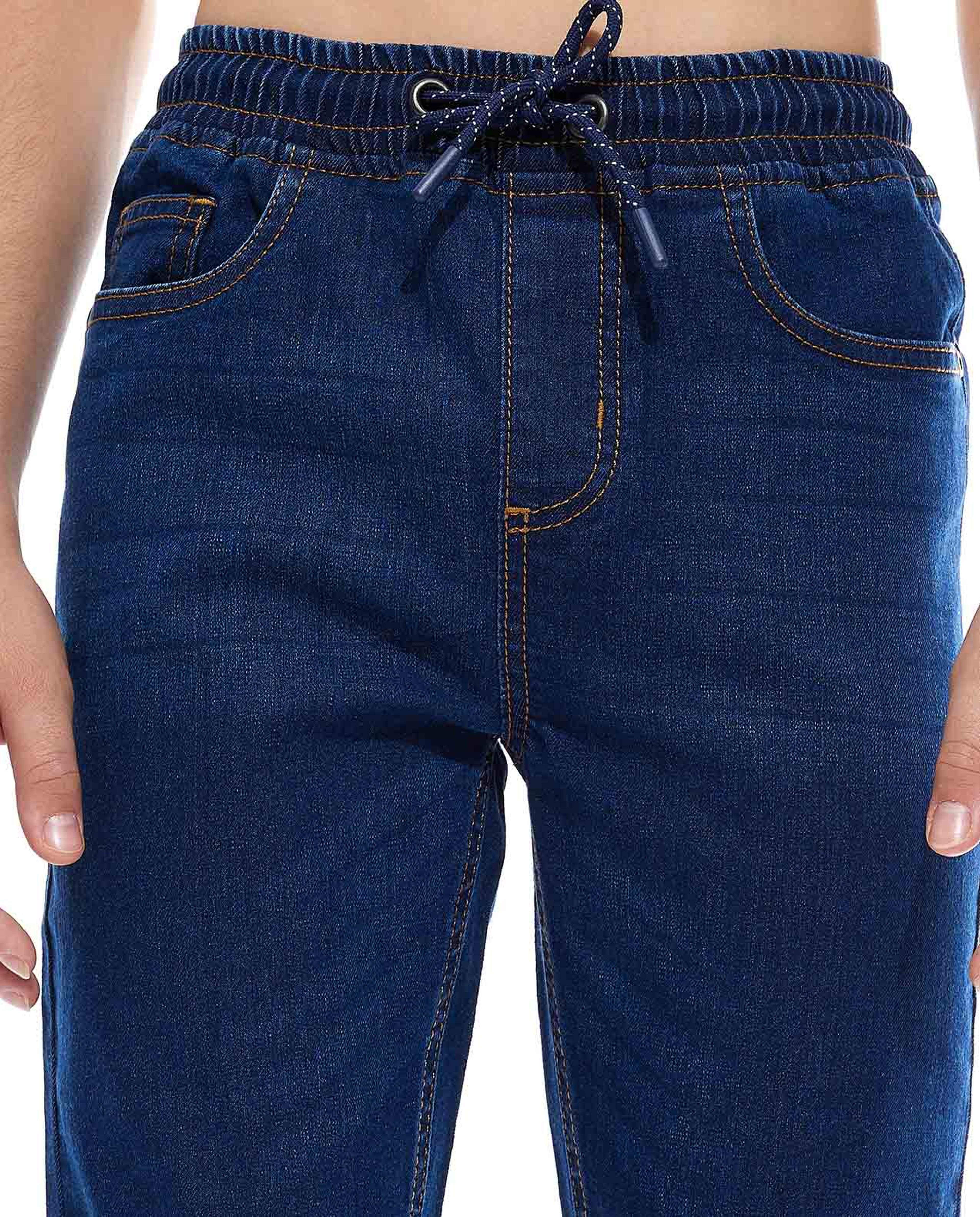 Washed Jeans with Drawstring Waist