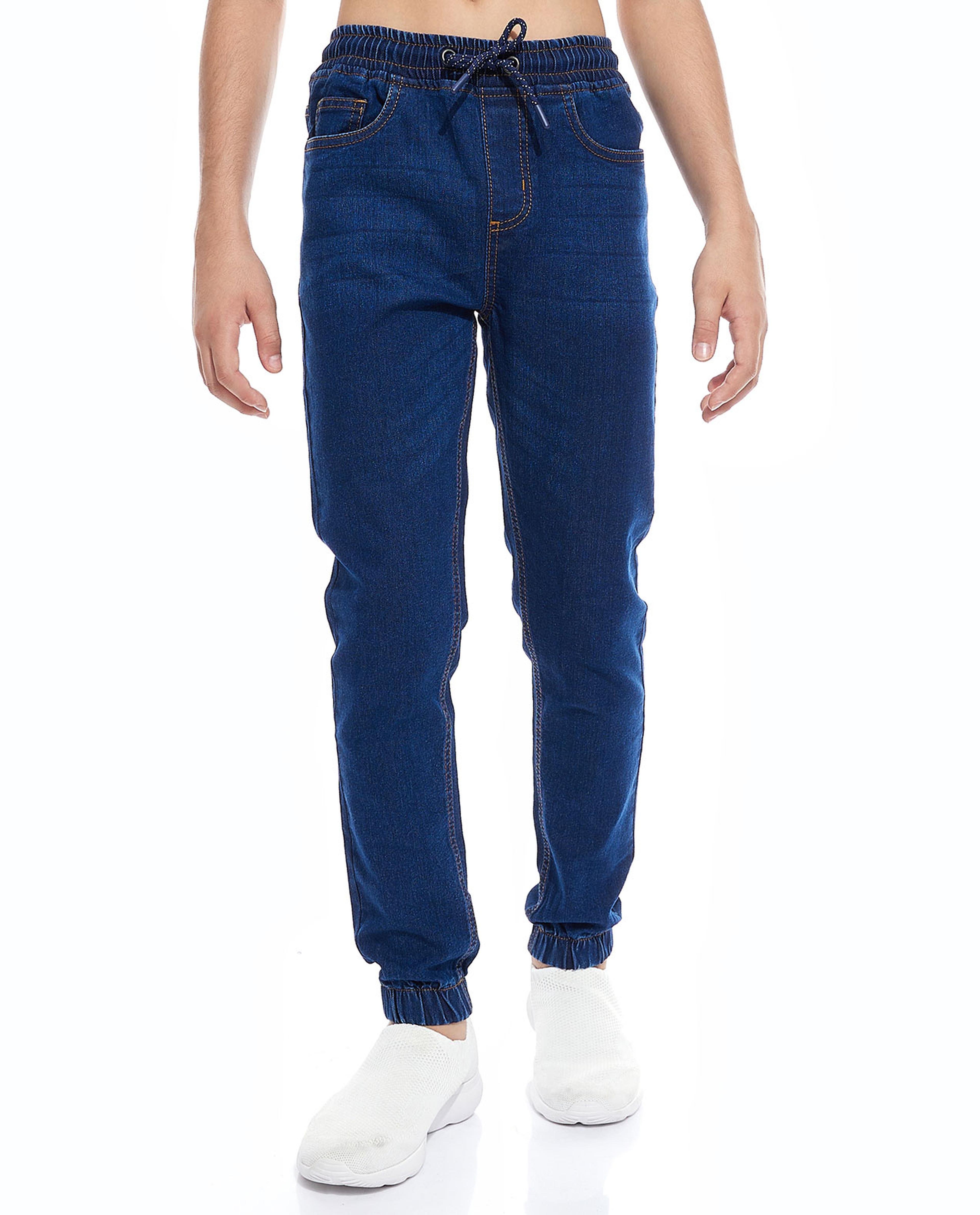 Washed Jeans with Drawstring Waist