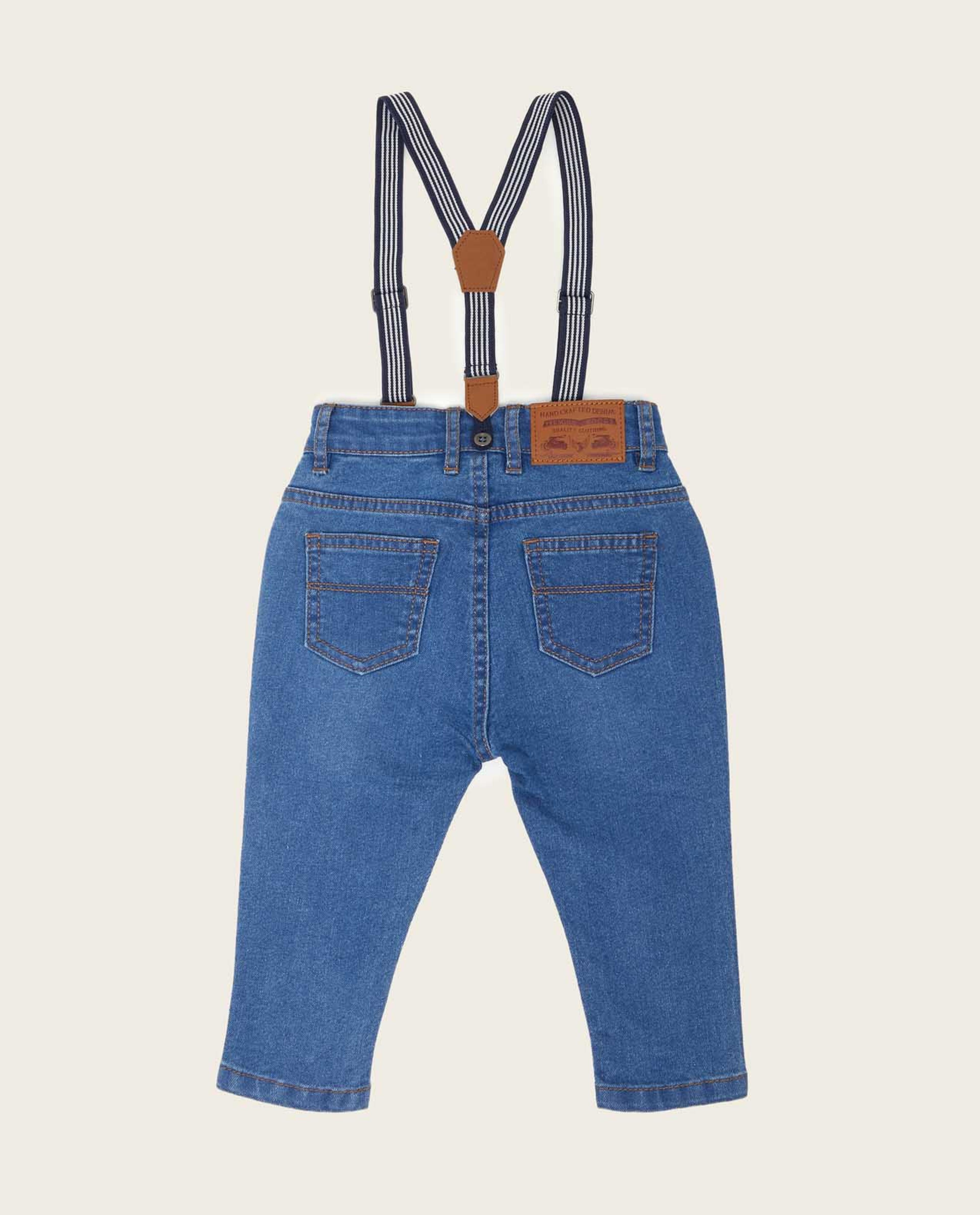 Faded Straight Fit Jeans with Suspenders