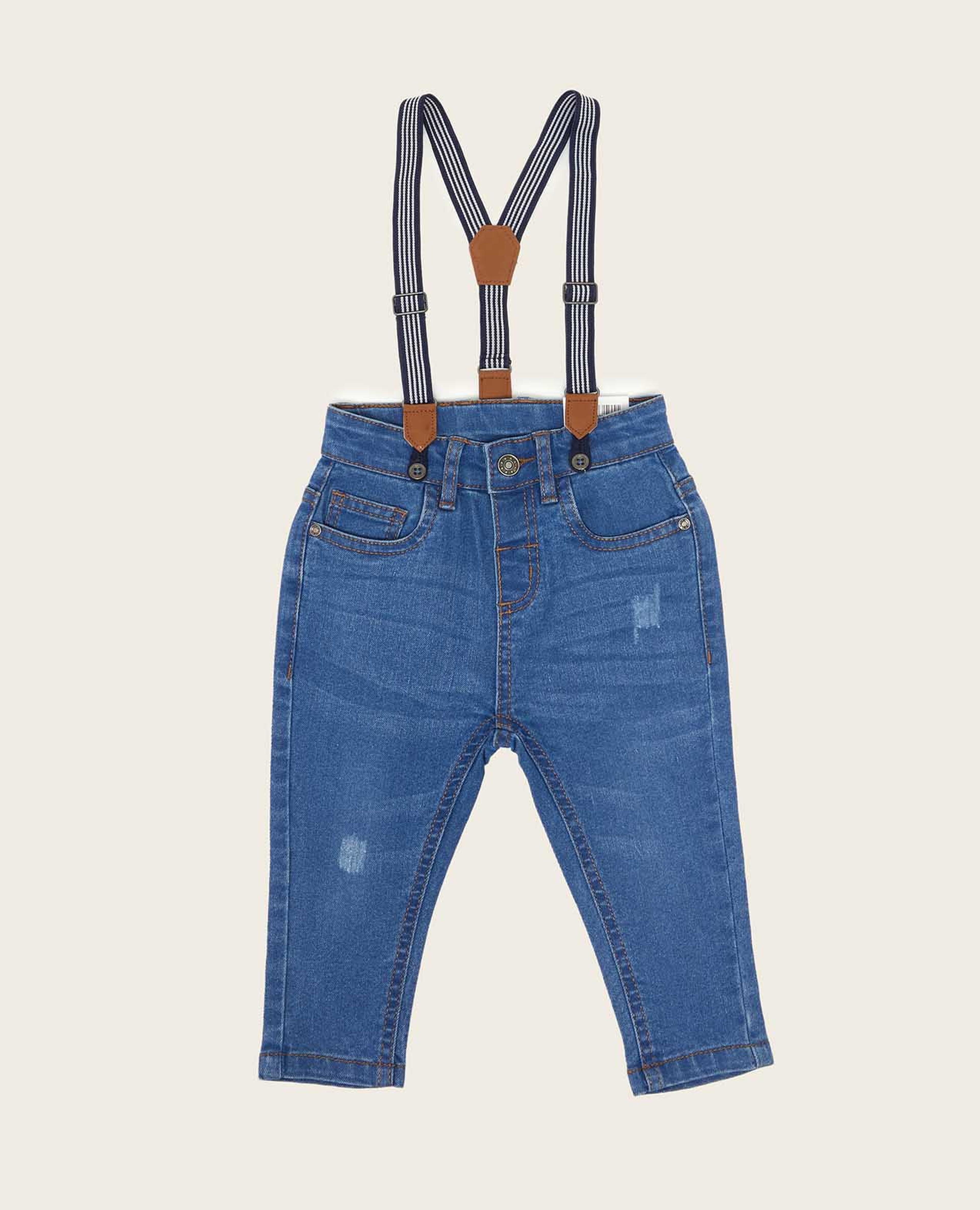 Faded Straight Fit Jeans with Suspenders