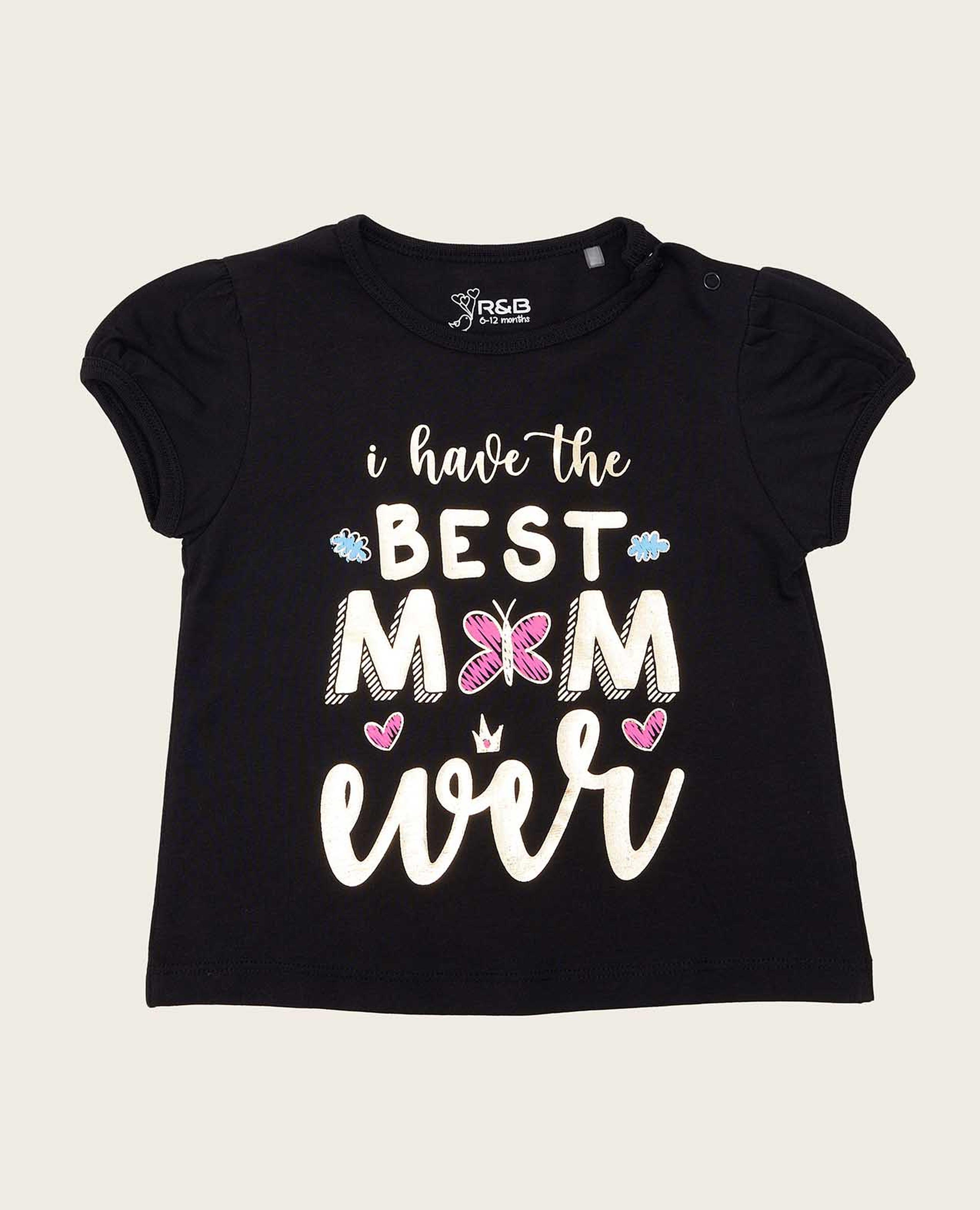 Typography Print Top with Crew Neck and Puff Sleeves