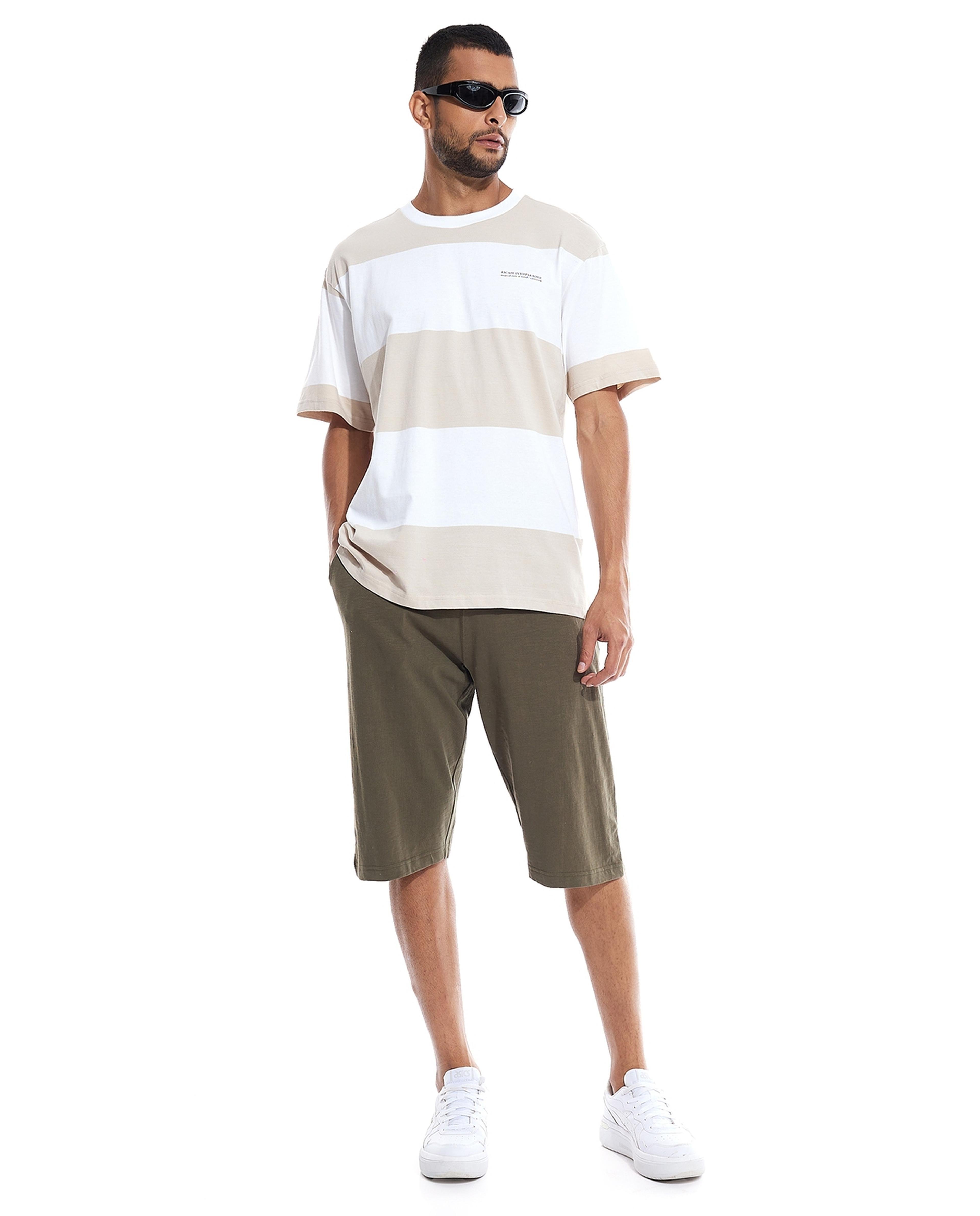 Color Block T-Shirt with Crew Neck and Short Sleeves