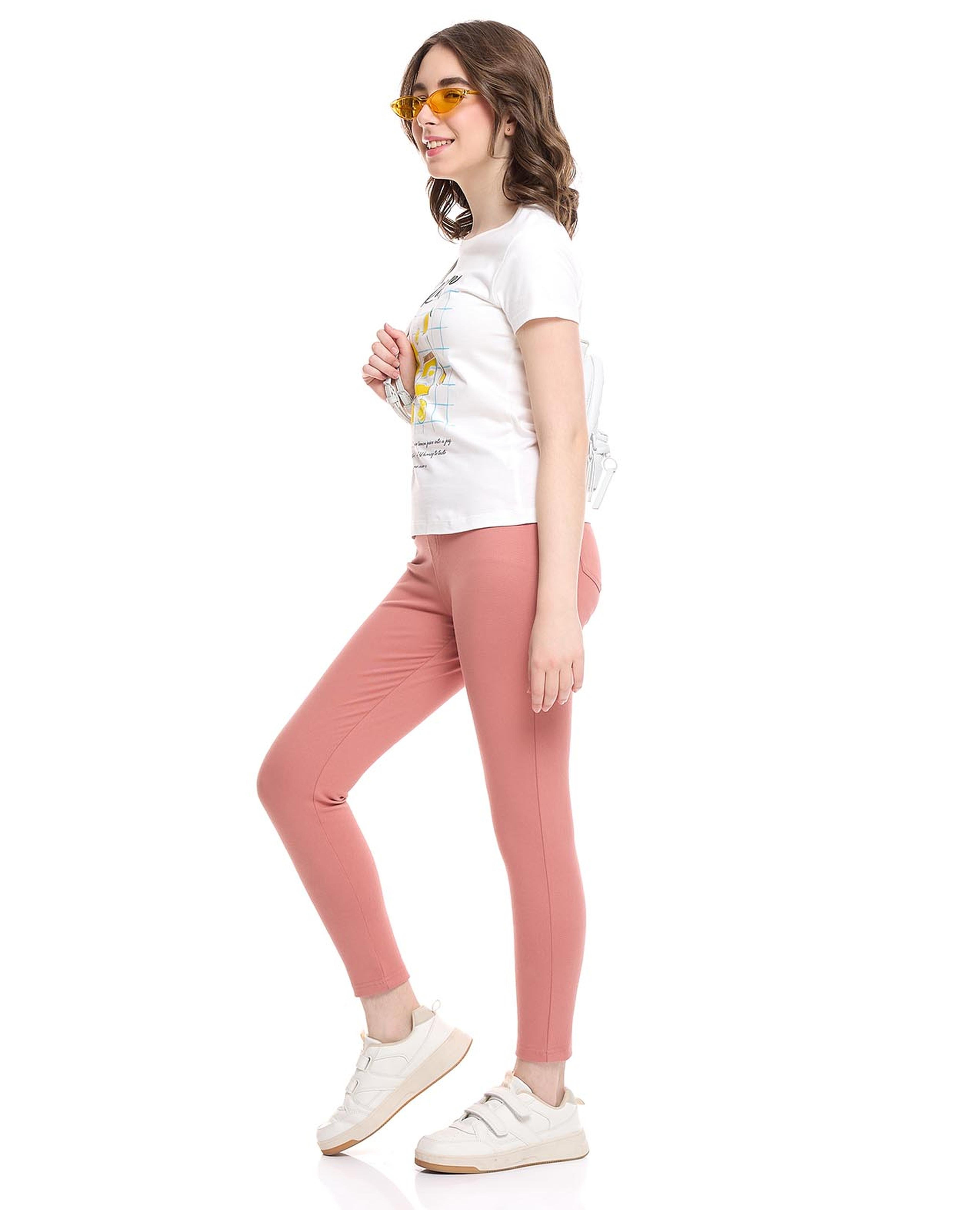Buy Juniors Solid Denim Jeggings with Elasticated Waistband Online