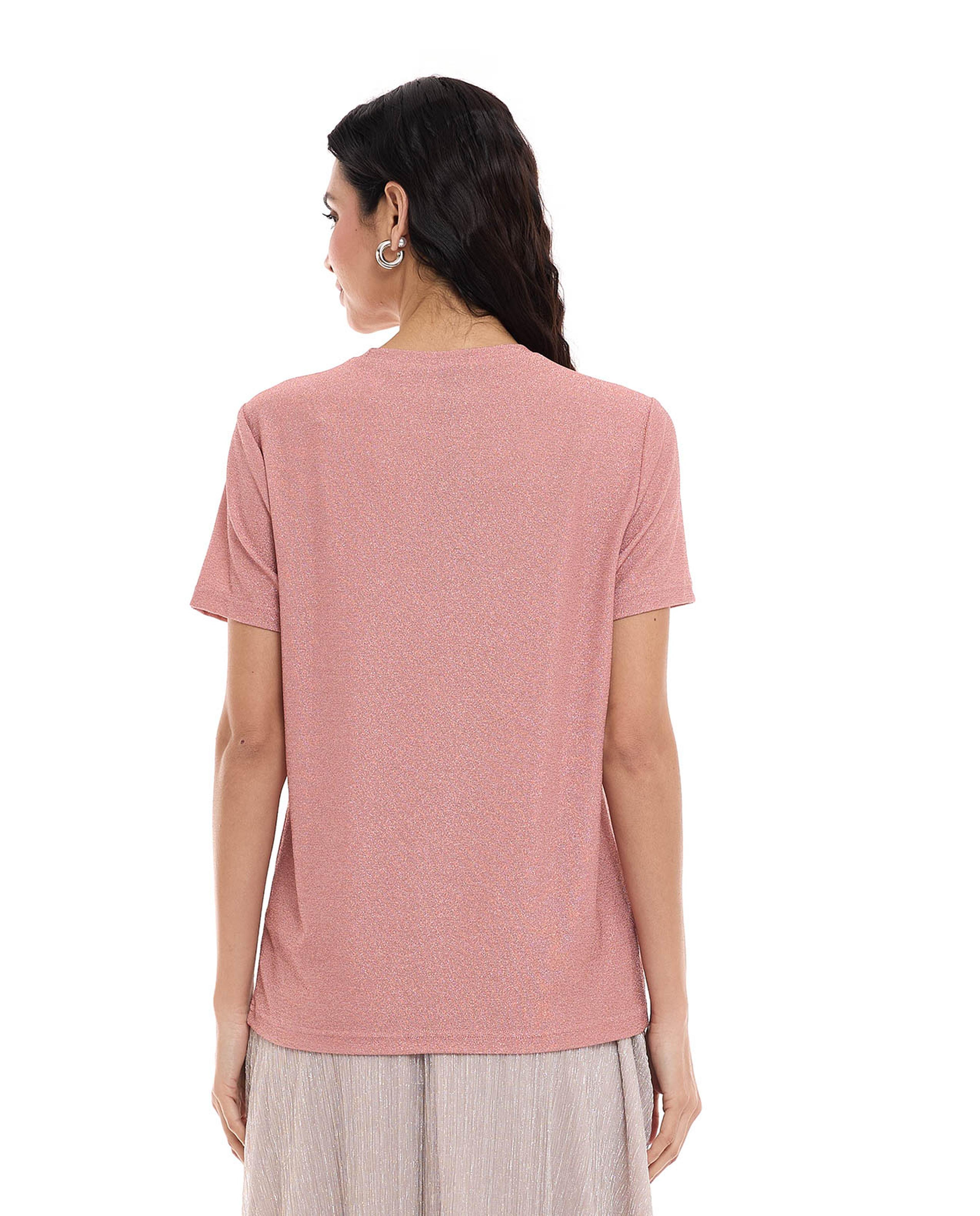 Shimmer Top with Crew Neck and Short Sleeves