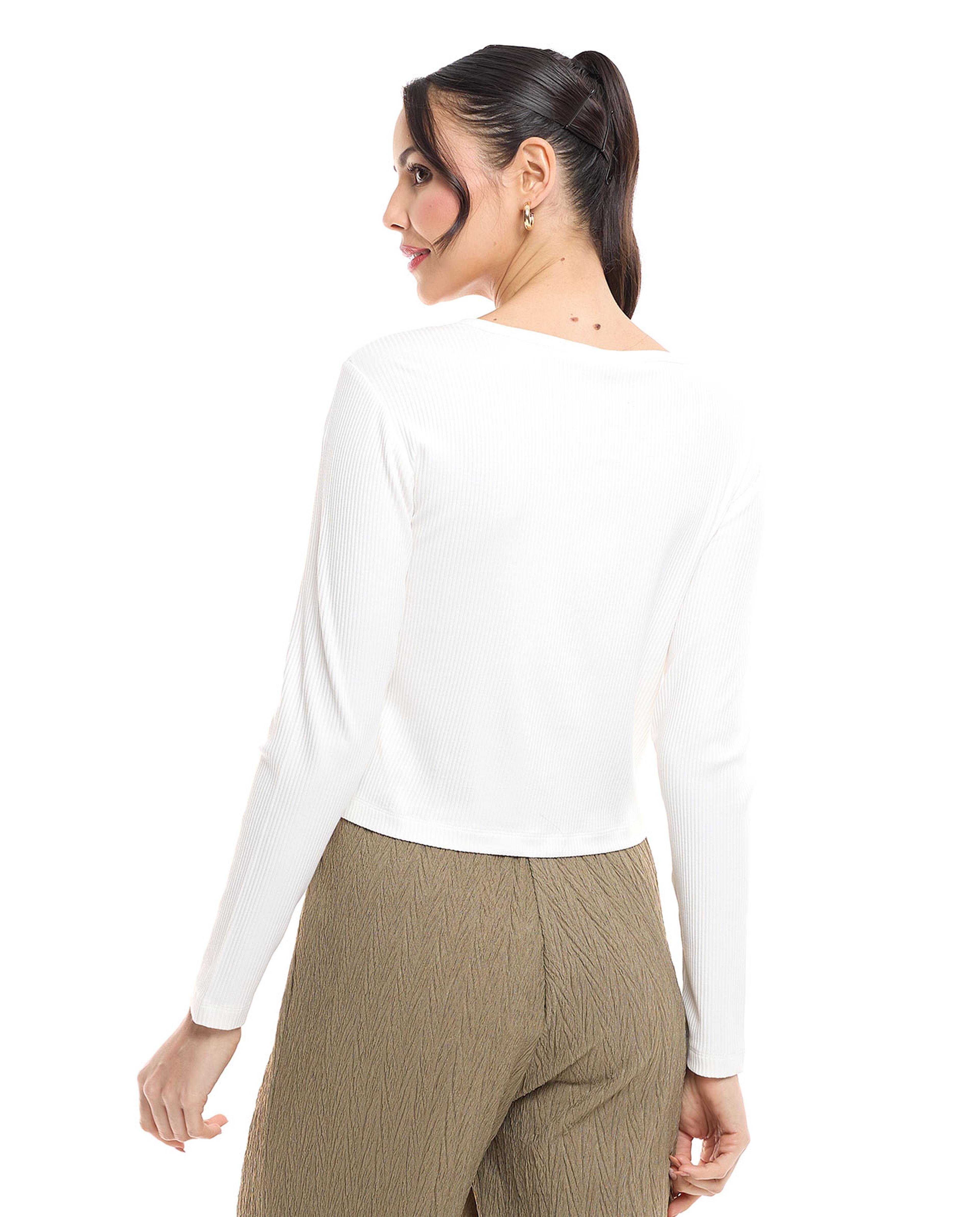 Ribbed Top with Round Neck and Long Sleeves