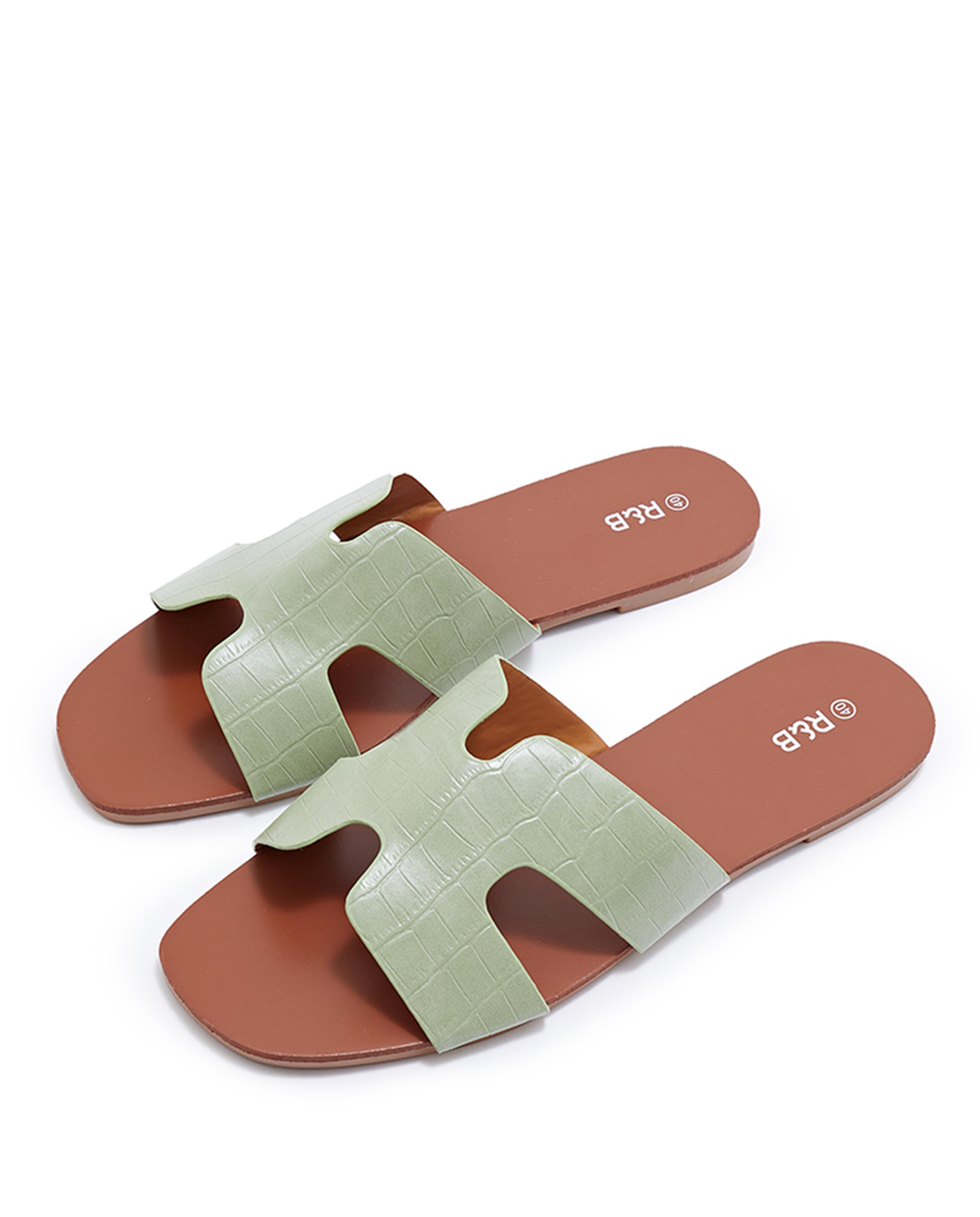 Croc Textured Open-Toe Flat Sandals