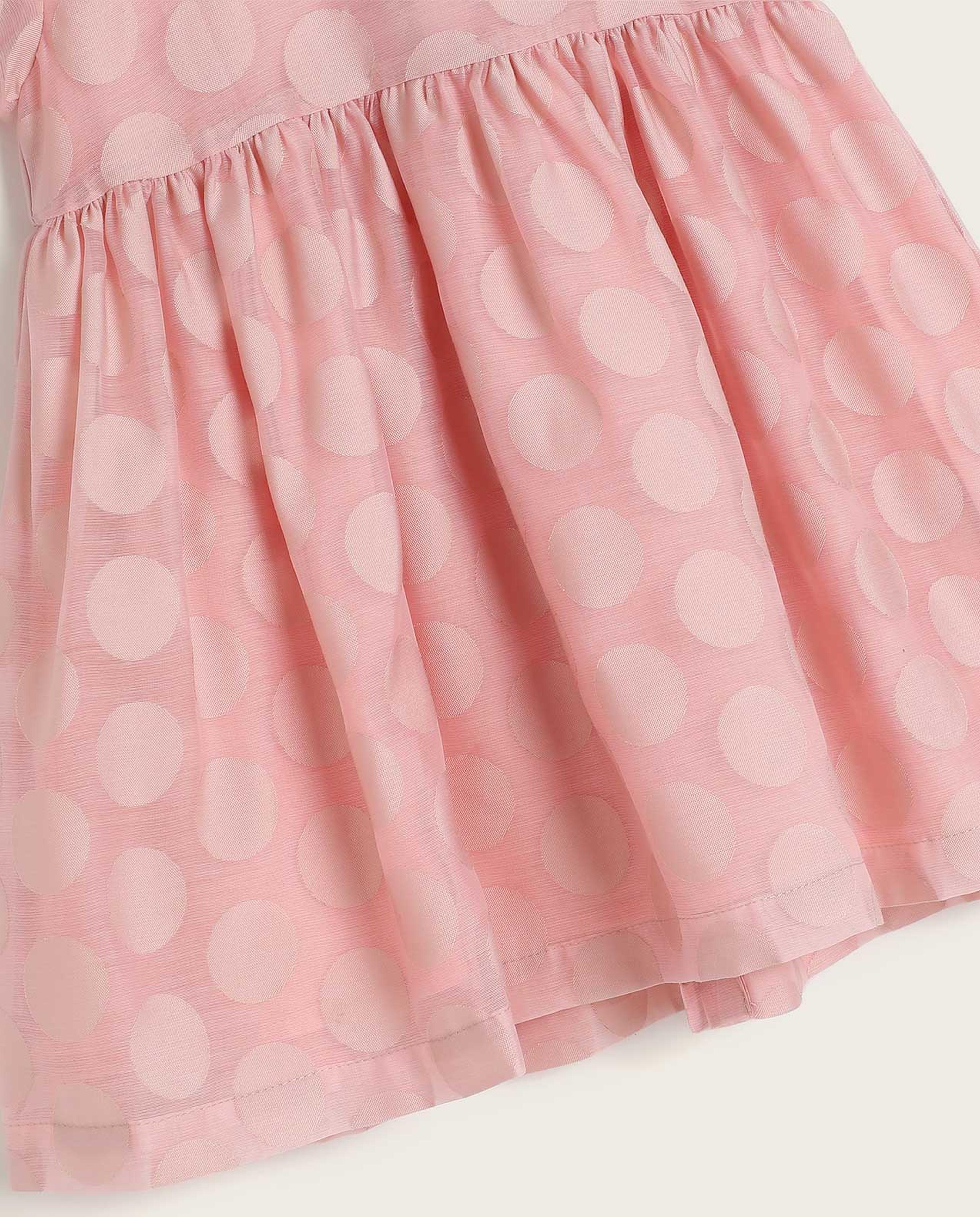 Polka Dots Fit and Flare Dress with Puff Sleeves