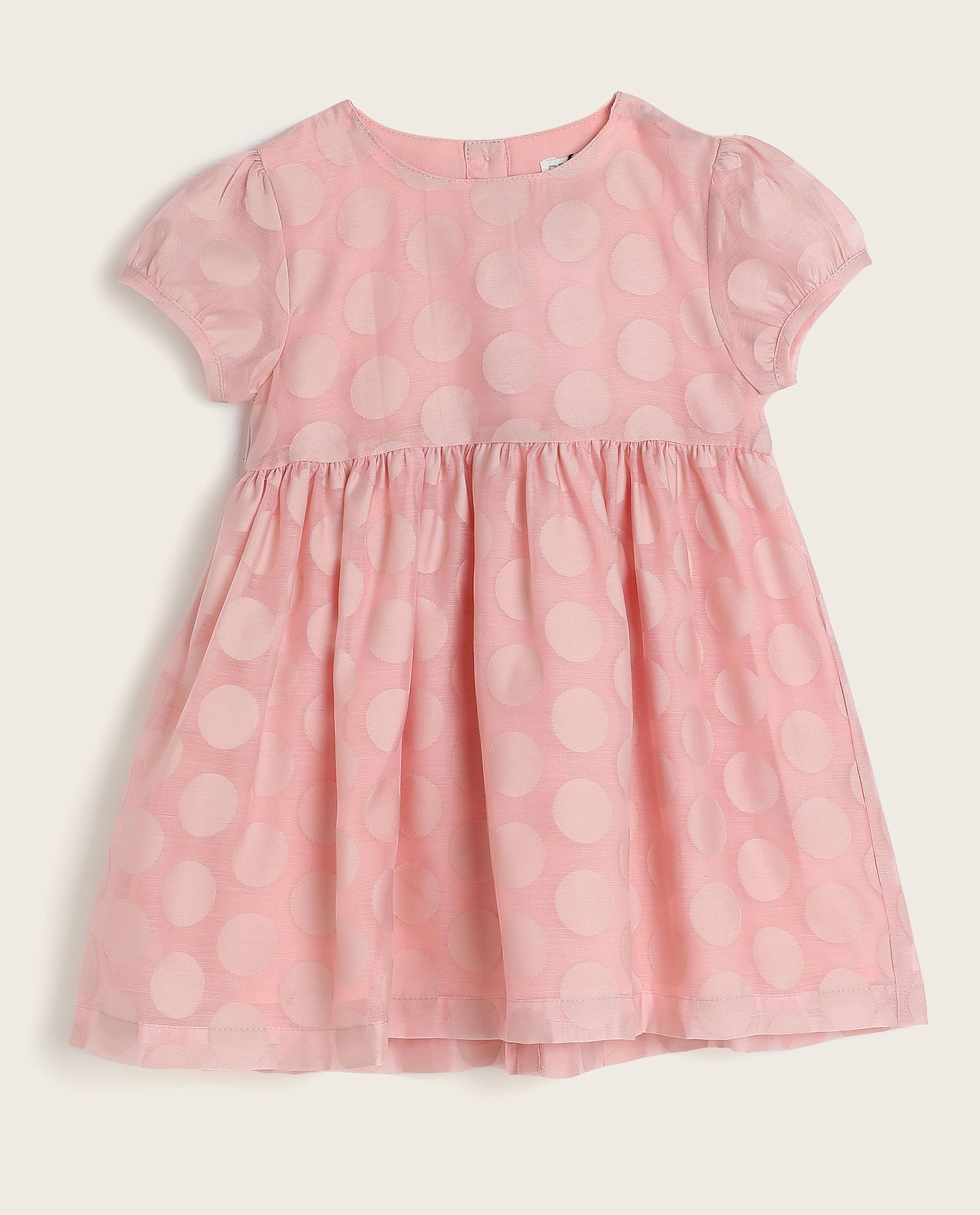 Polka Dots Fit and Flare Dress with Puff Sleeves