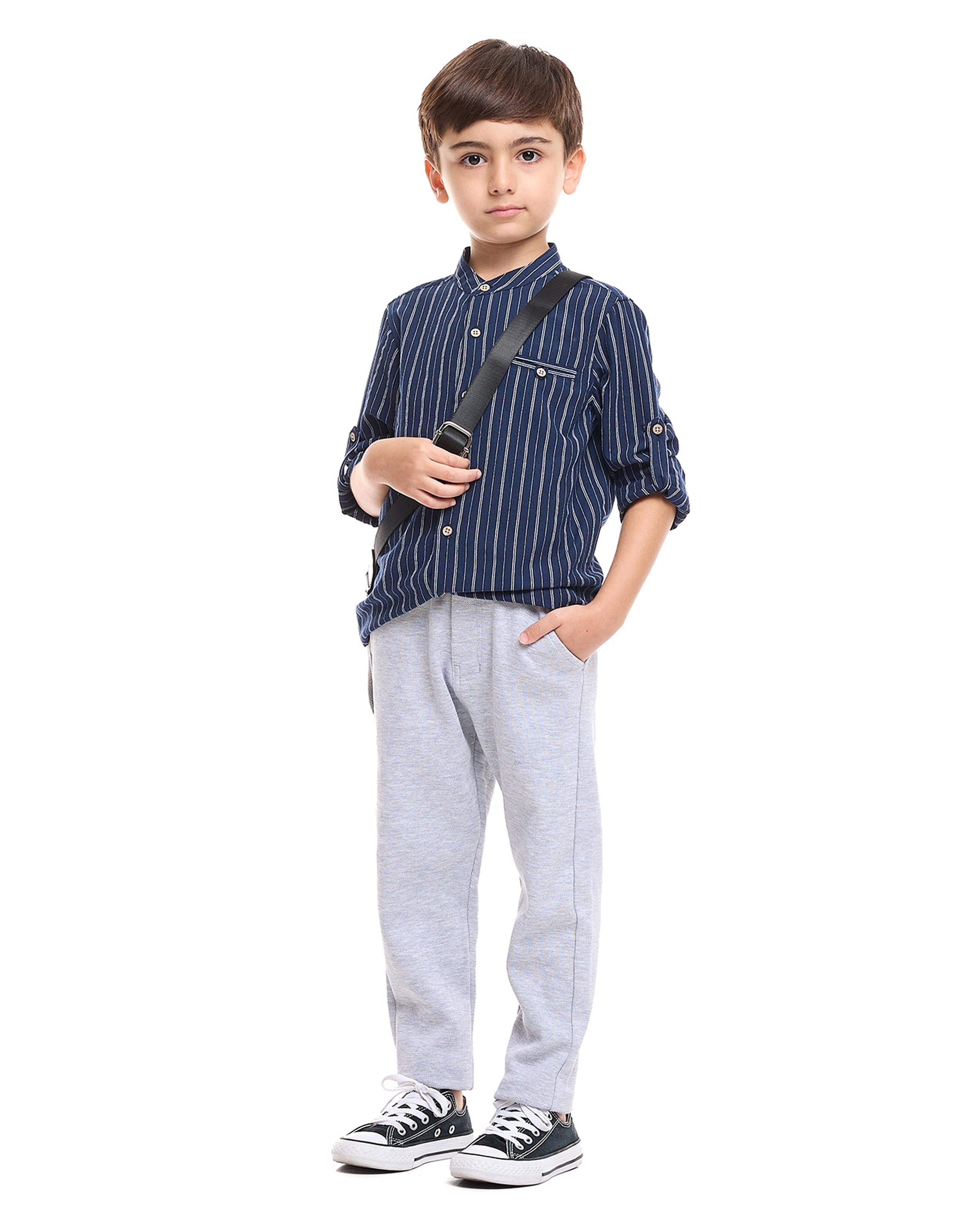 Canvas Trousers with Elasticated Waistband for Baby Boys - pecan nut, Baby