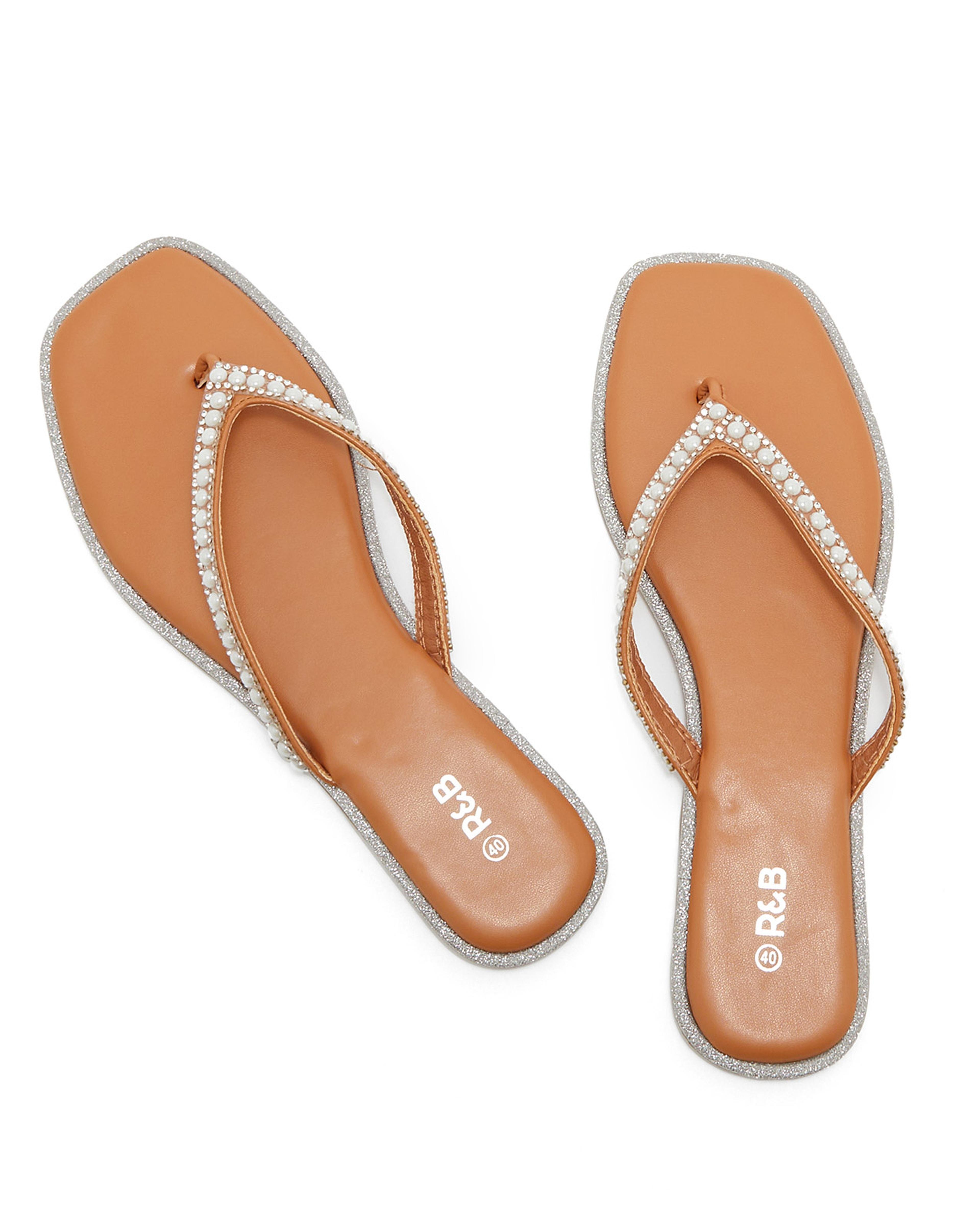 Pearl Strap Flat Sandals