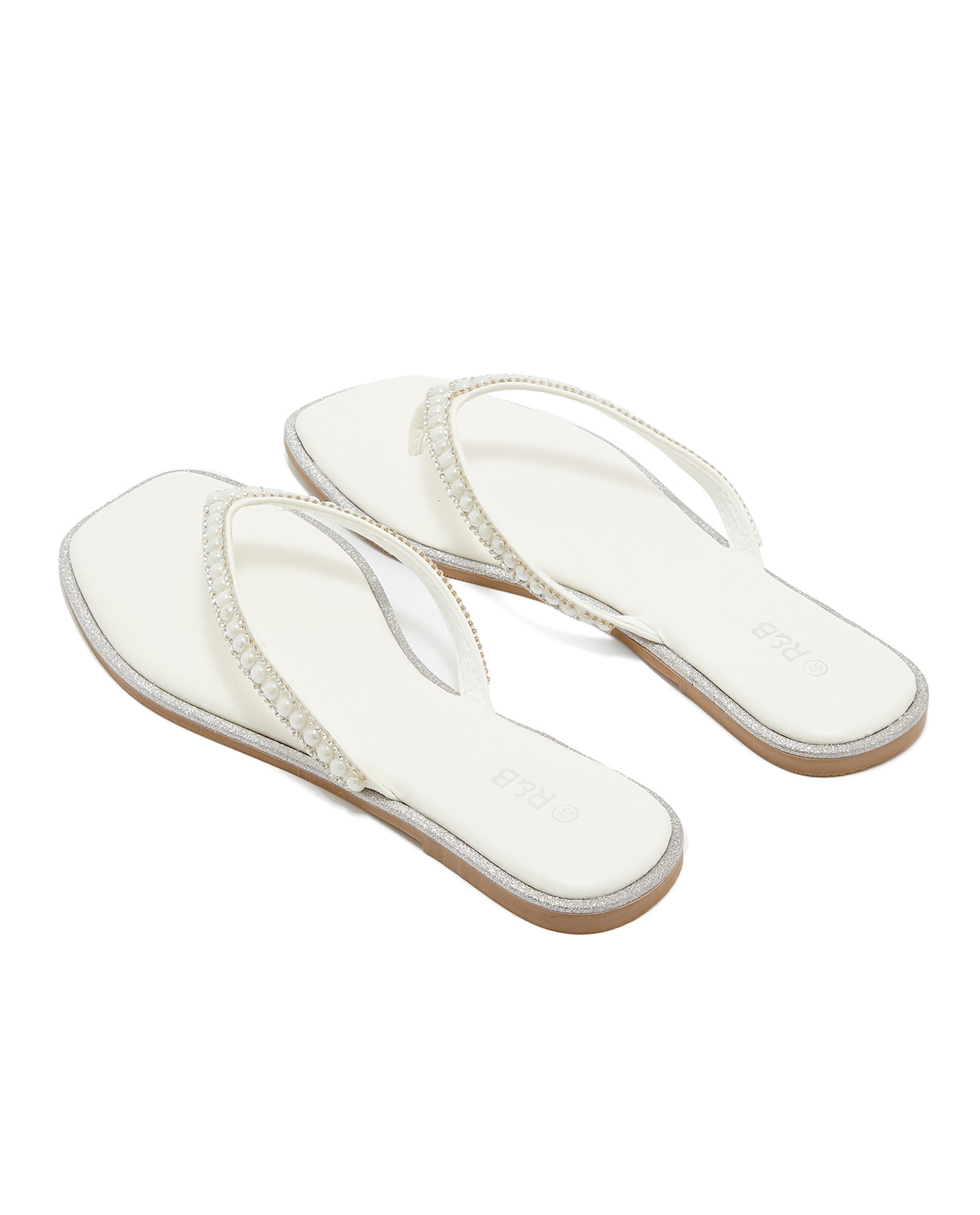 Pearl Strap Flat Sandals