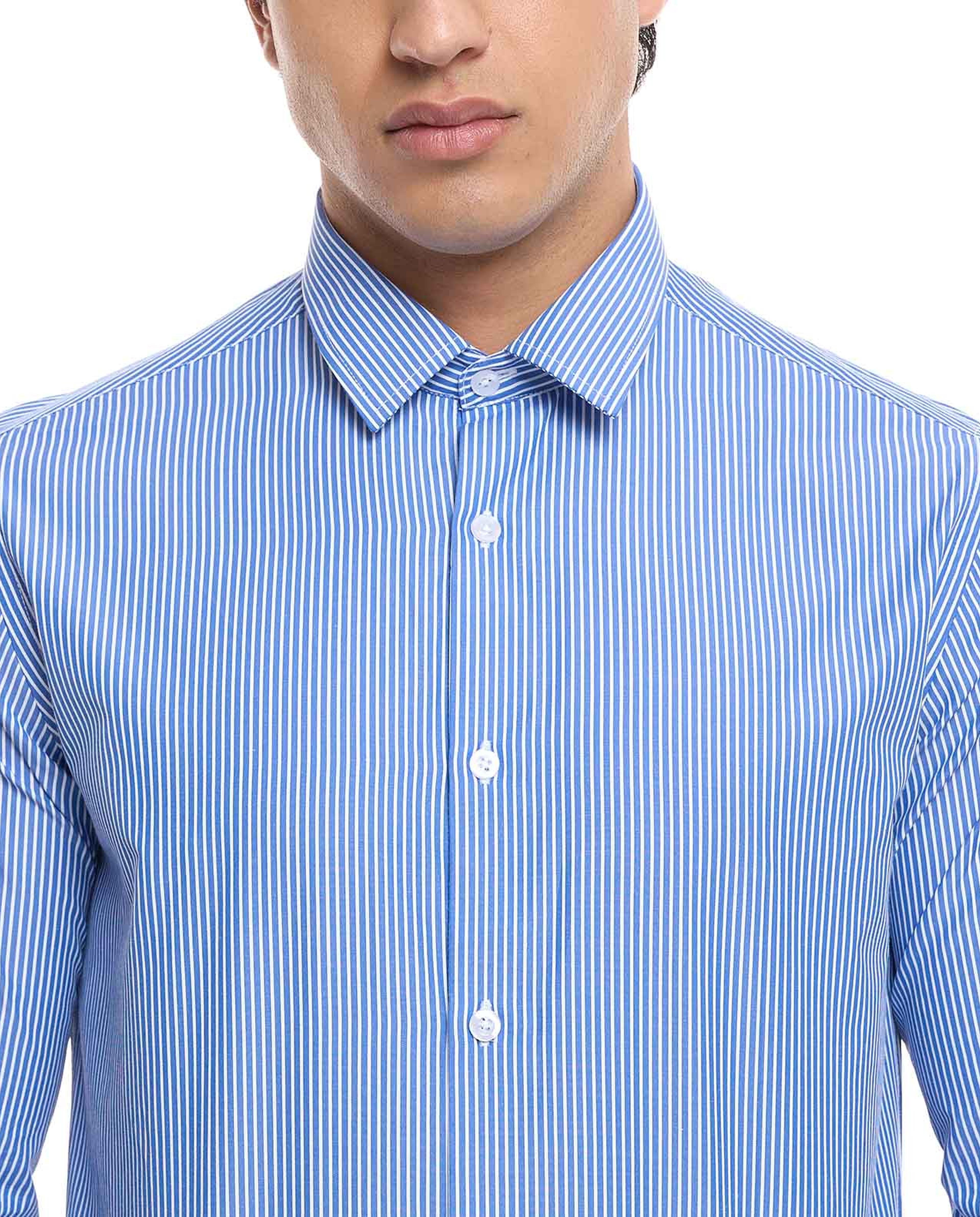 Striped Shirt with Spread Collar and Long Sleeves