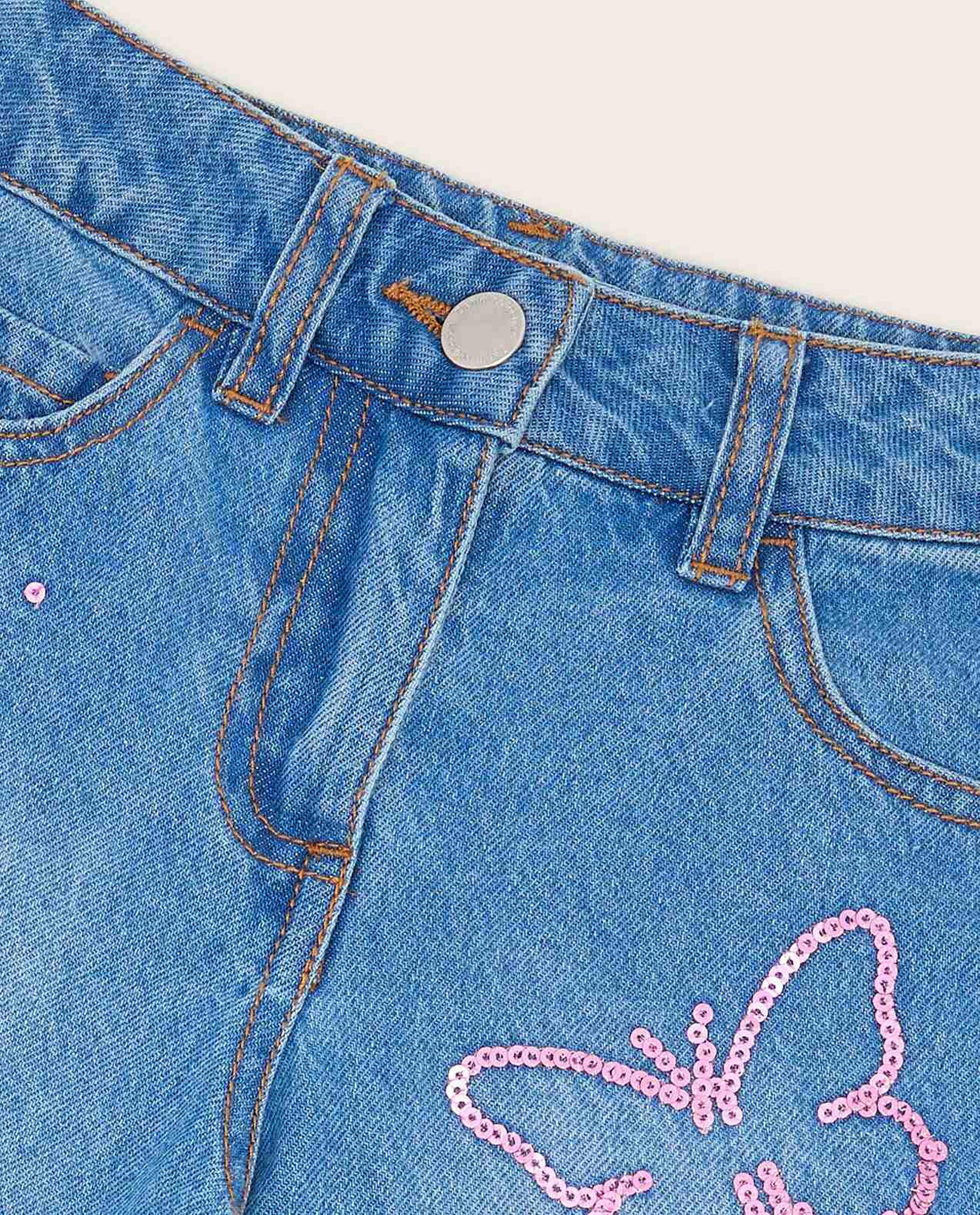 Sequins with Mom Fit Jeans with Button Closure