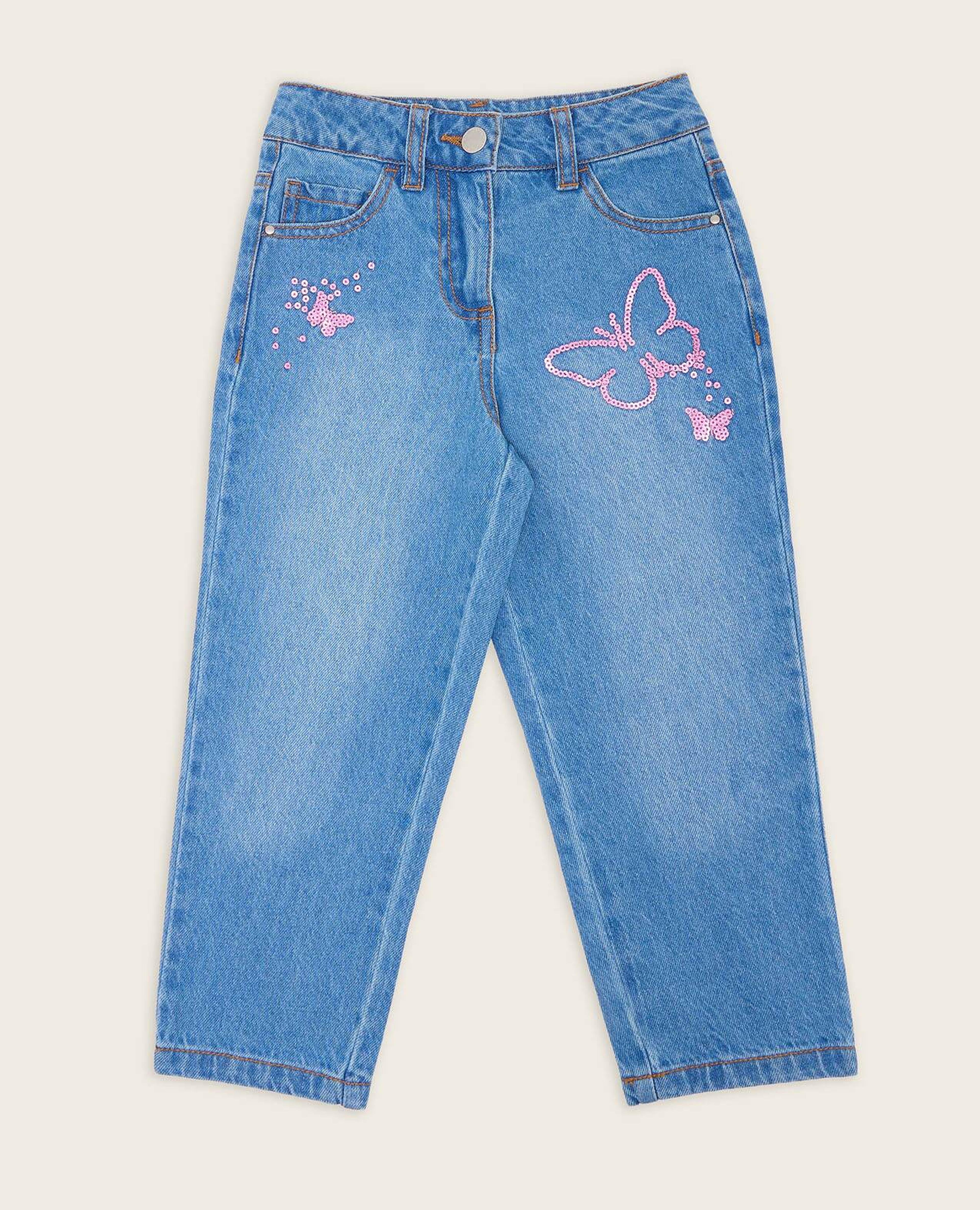 Sequins with Mom Fit Jeans with Button Closure