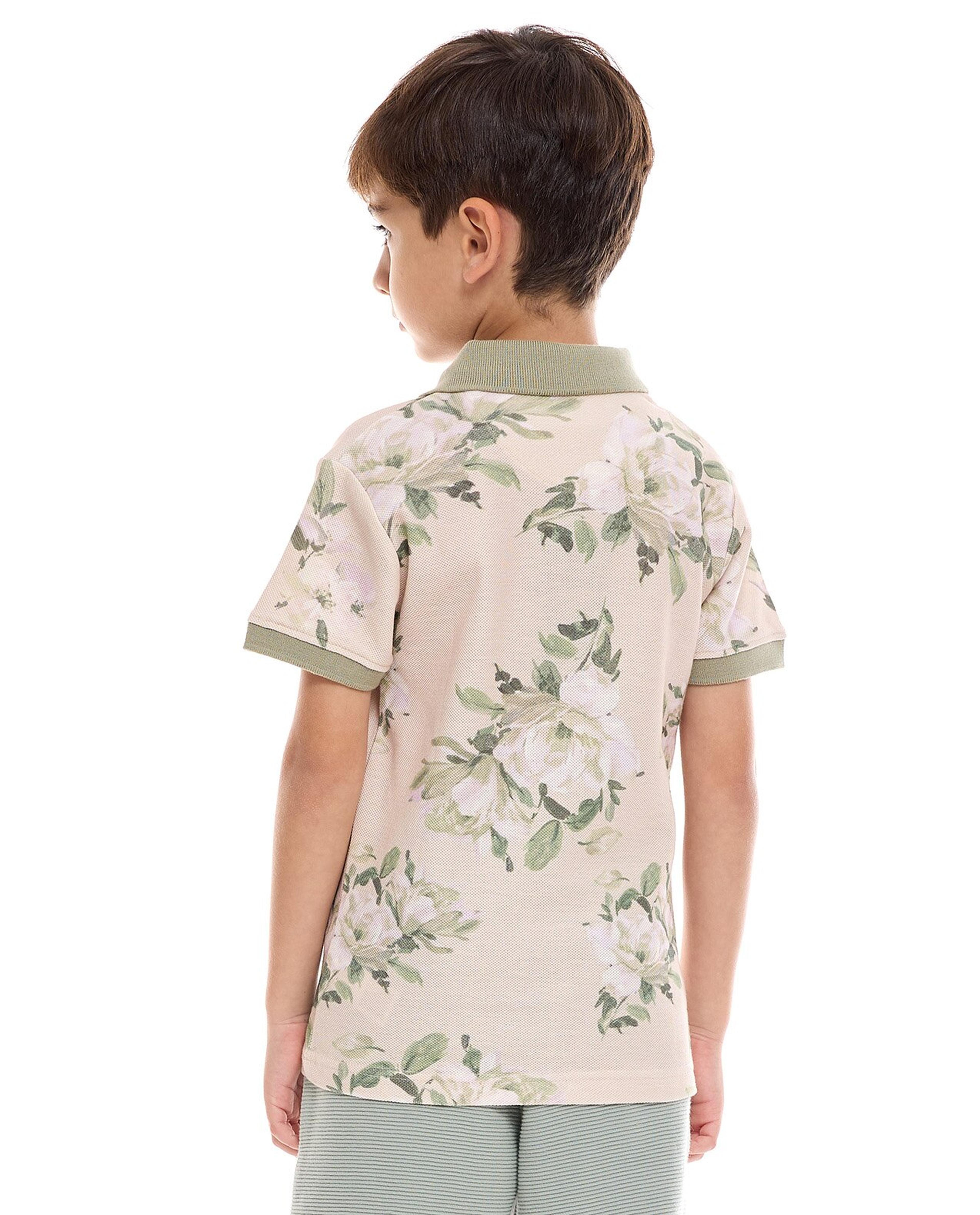 Floral Print Polo T-Shirt with Short Sleeves