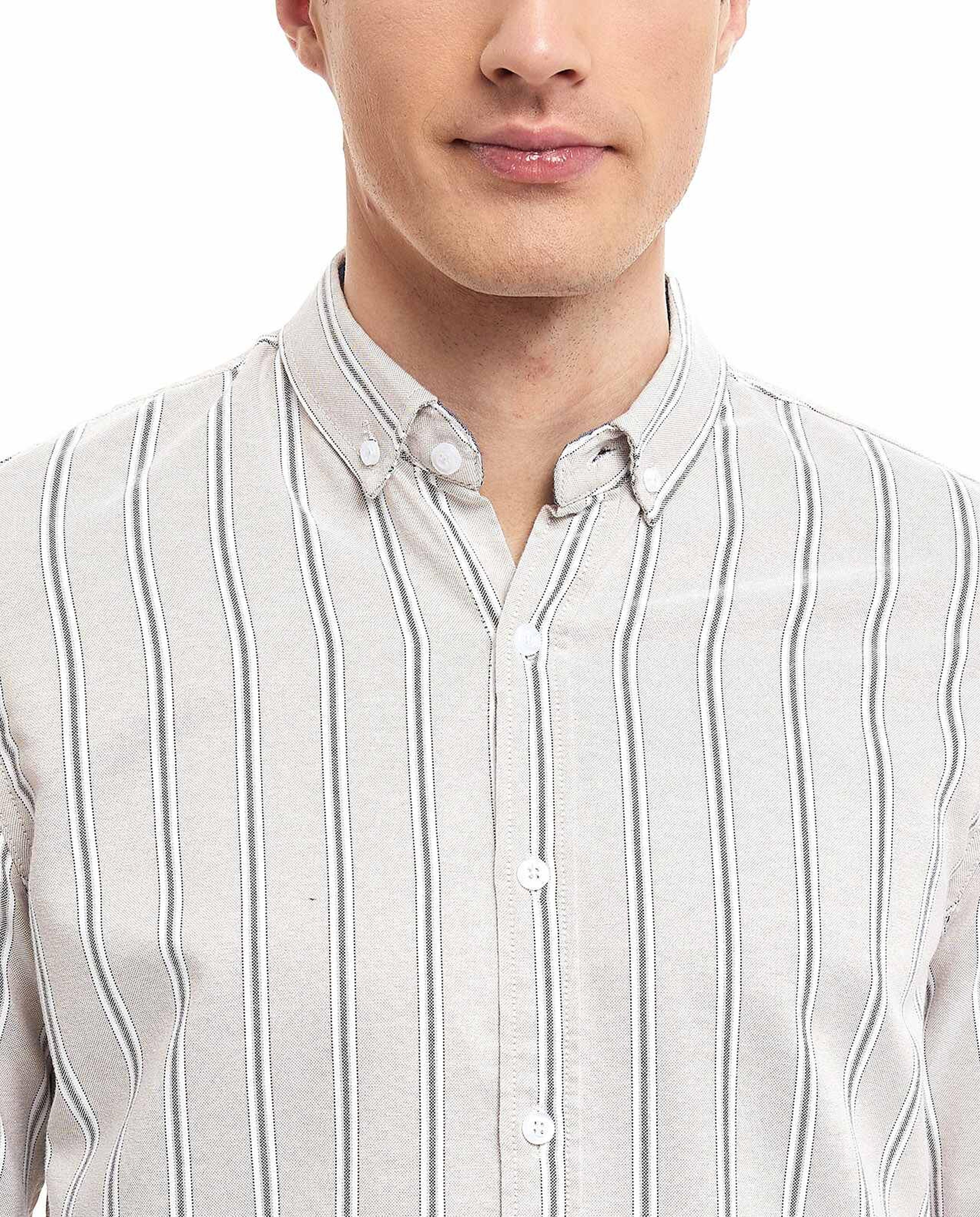 Striped Shirt with Classic Collar and Long Sleeves