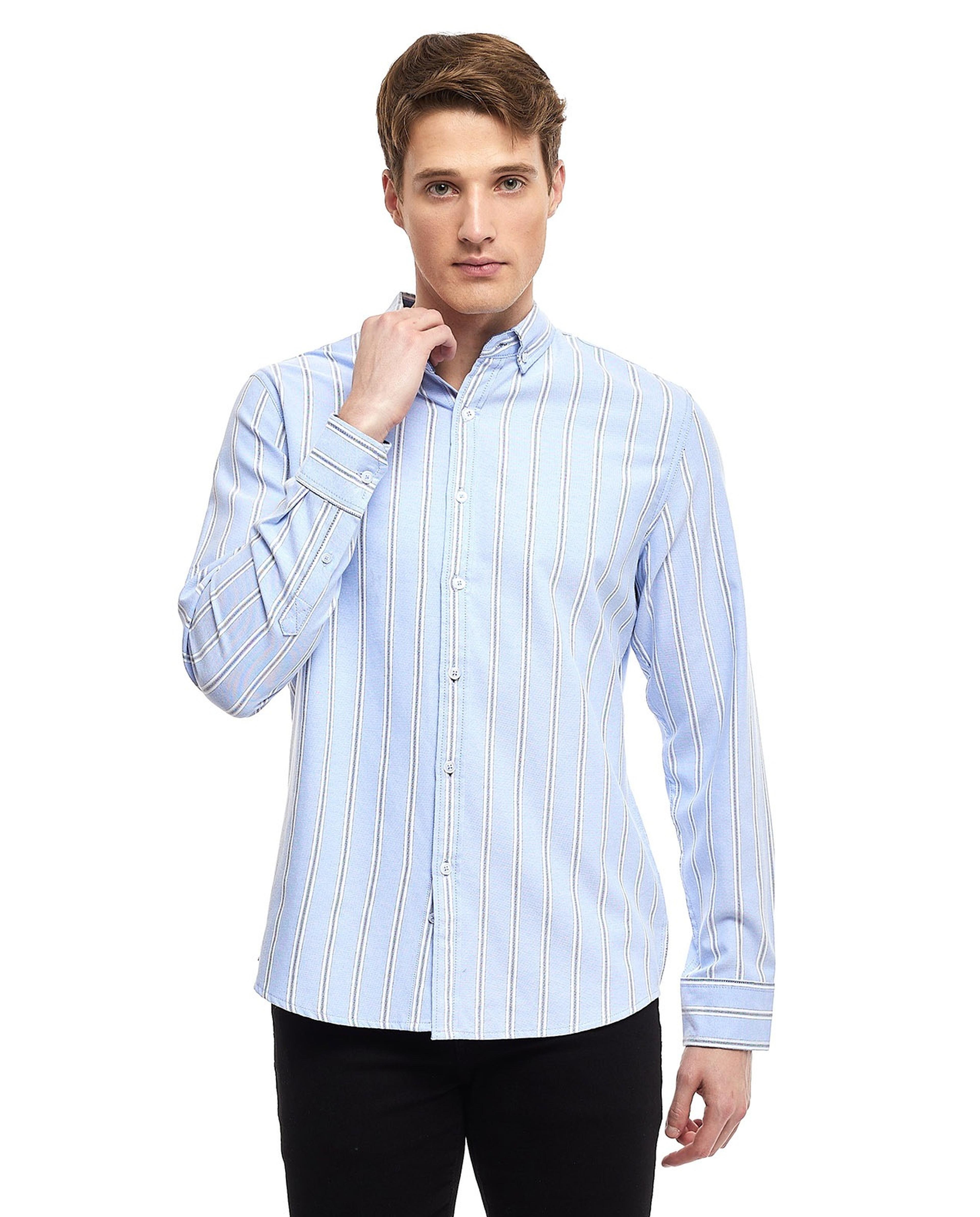 Striped Shirt with Classic Collar and Long Sleeves