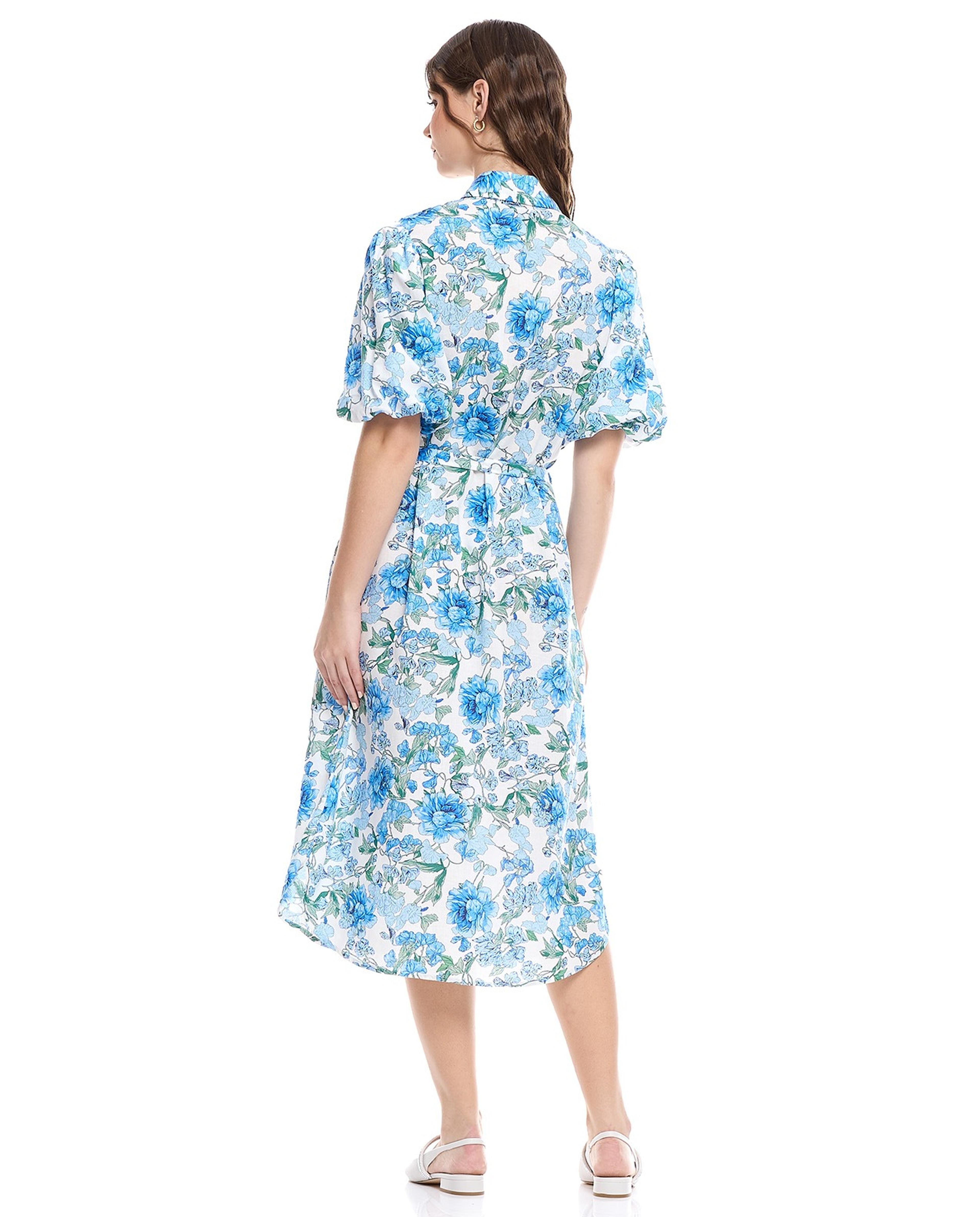 Floral Print Shirt Dress with Balloon Sleeves