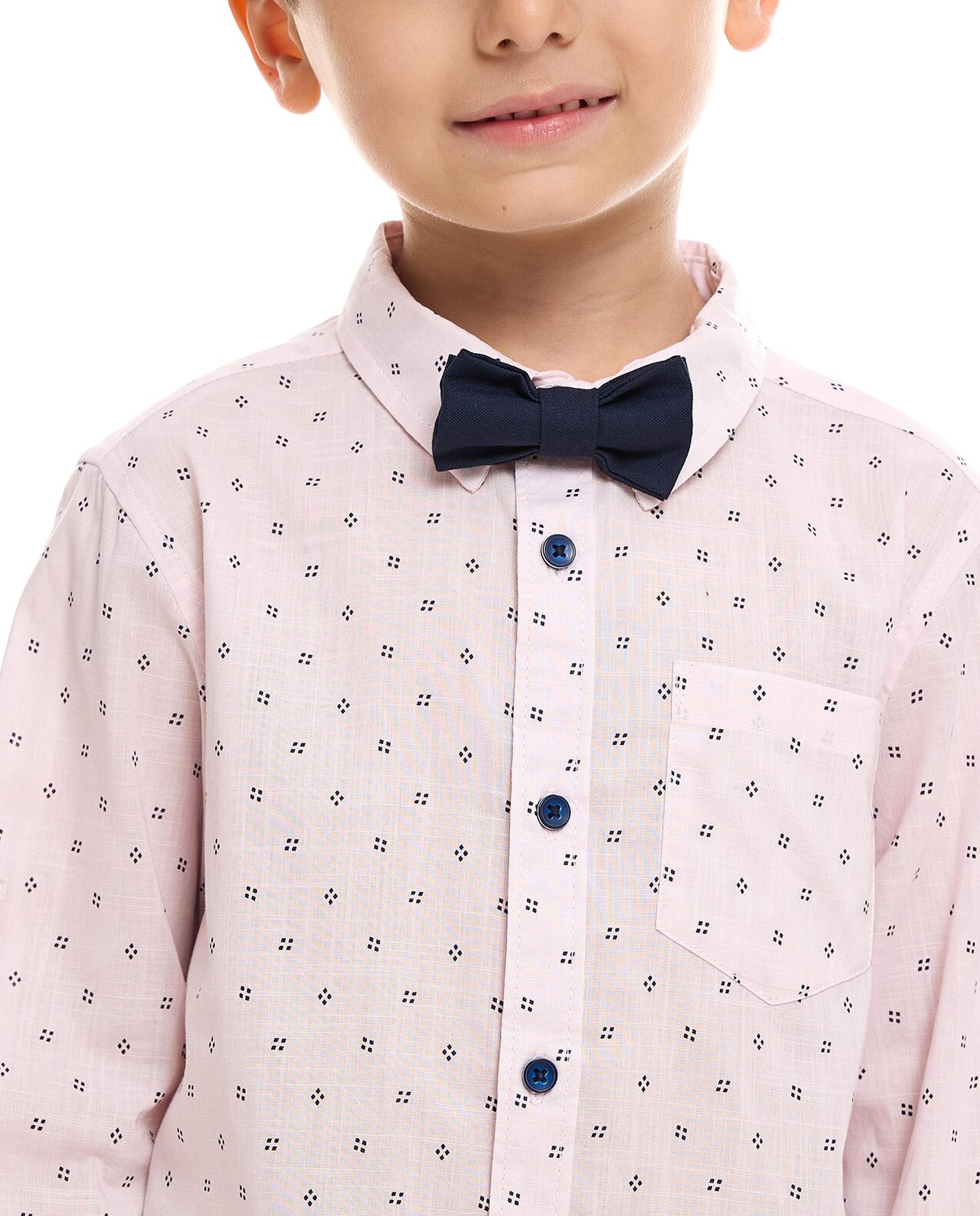 Printed Shirt with Classic Collar and Long Sleeves