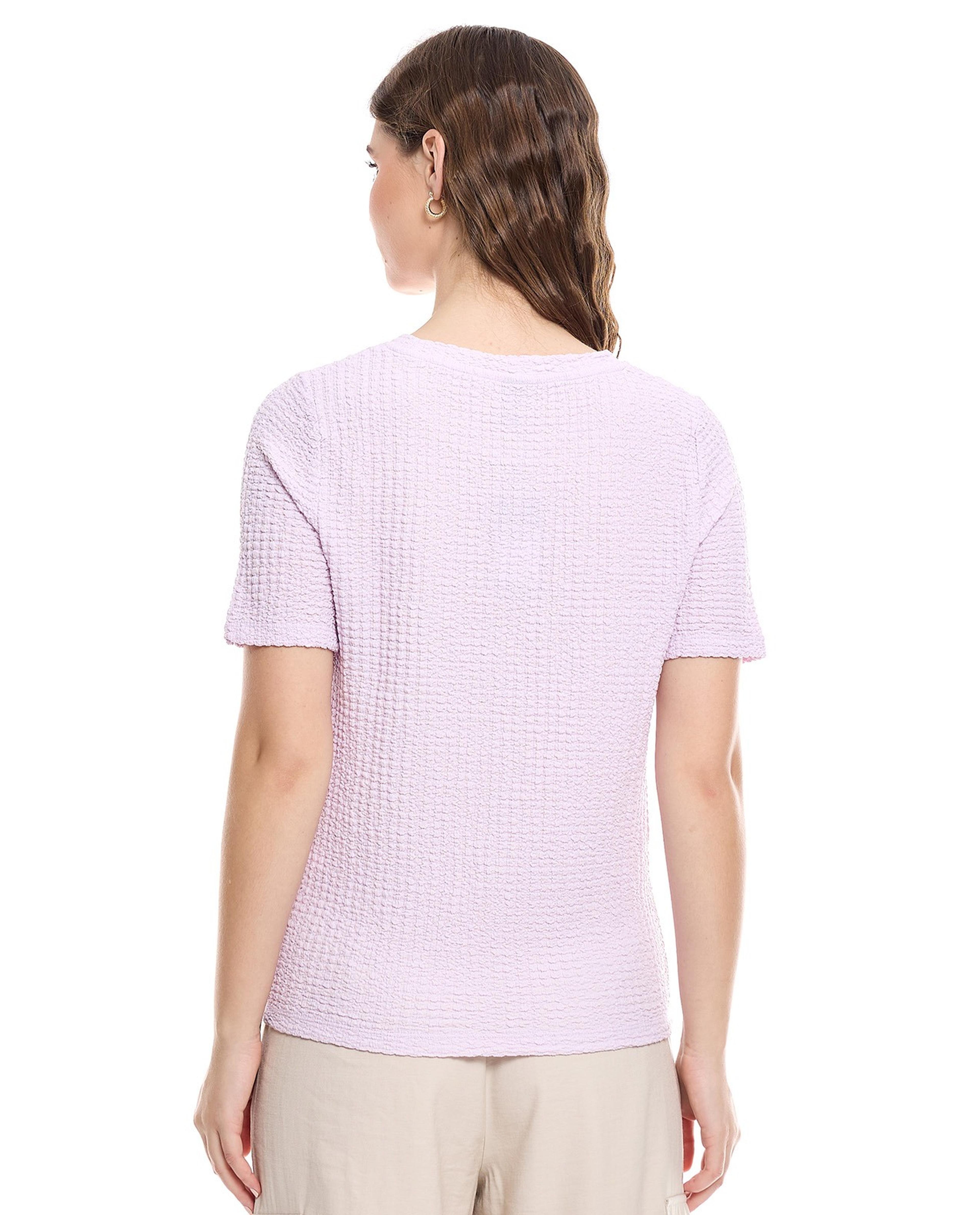 Textured Top with Round Neck and Short Sleeves