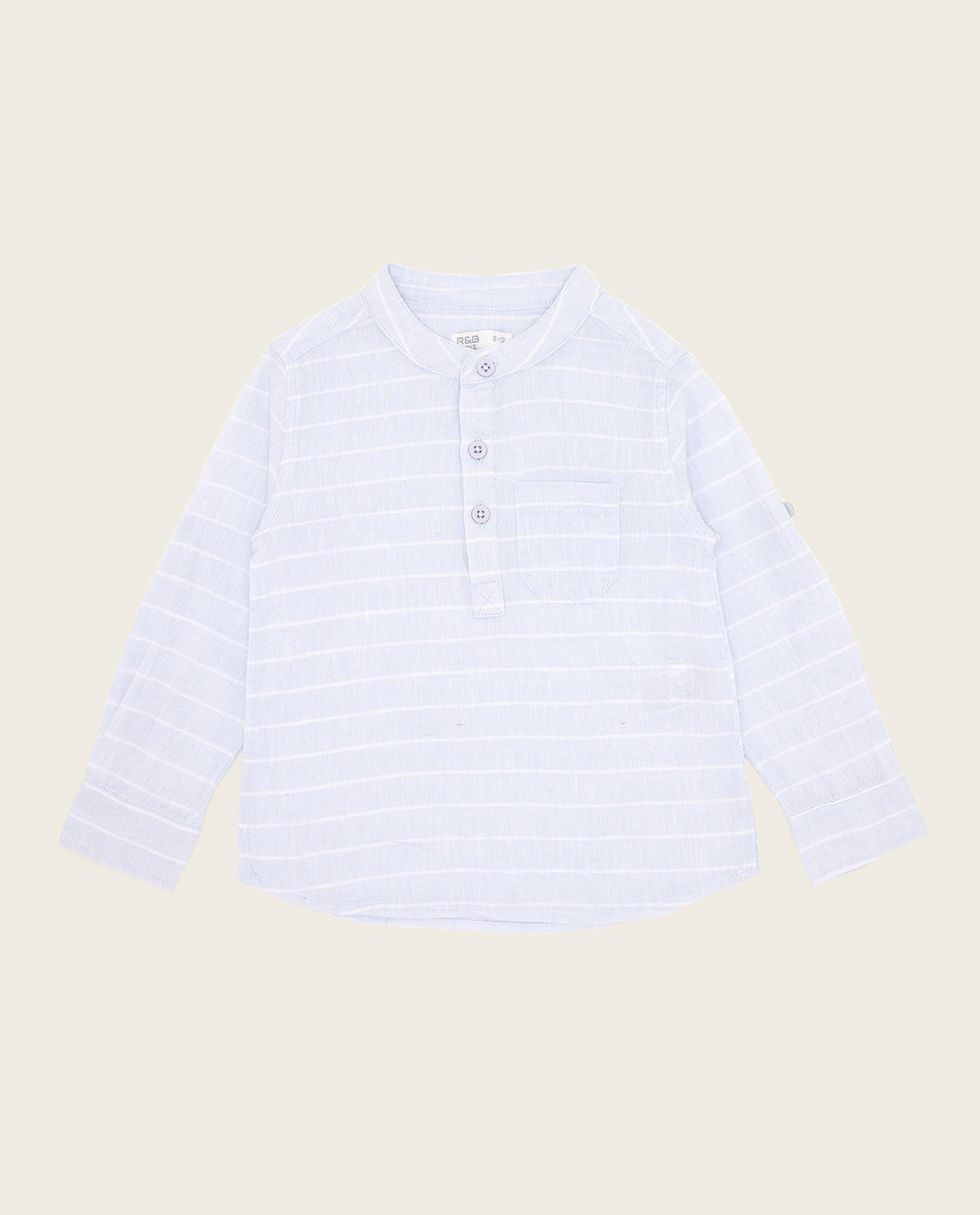 Striped Shirt with Mandarin Collar and Long Sleeves