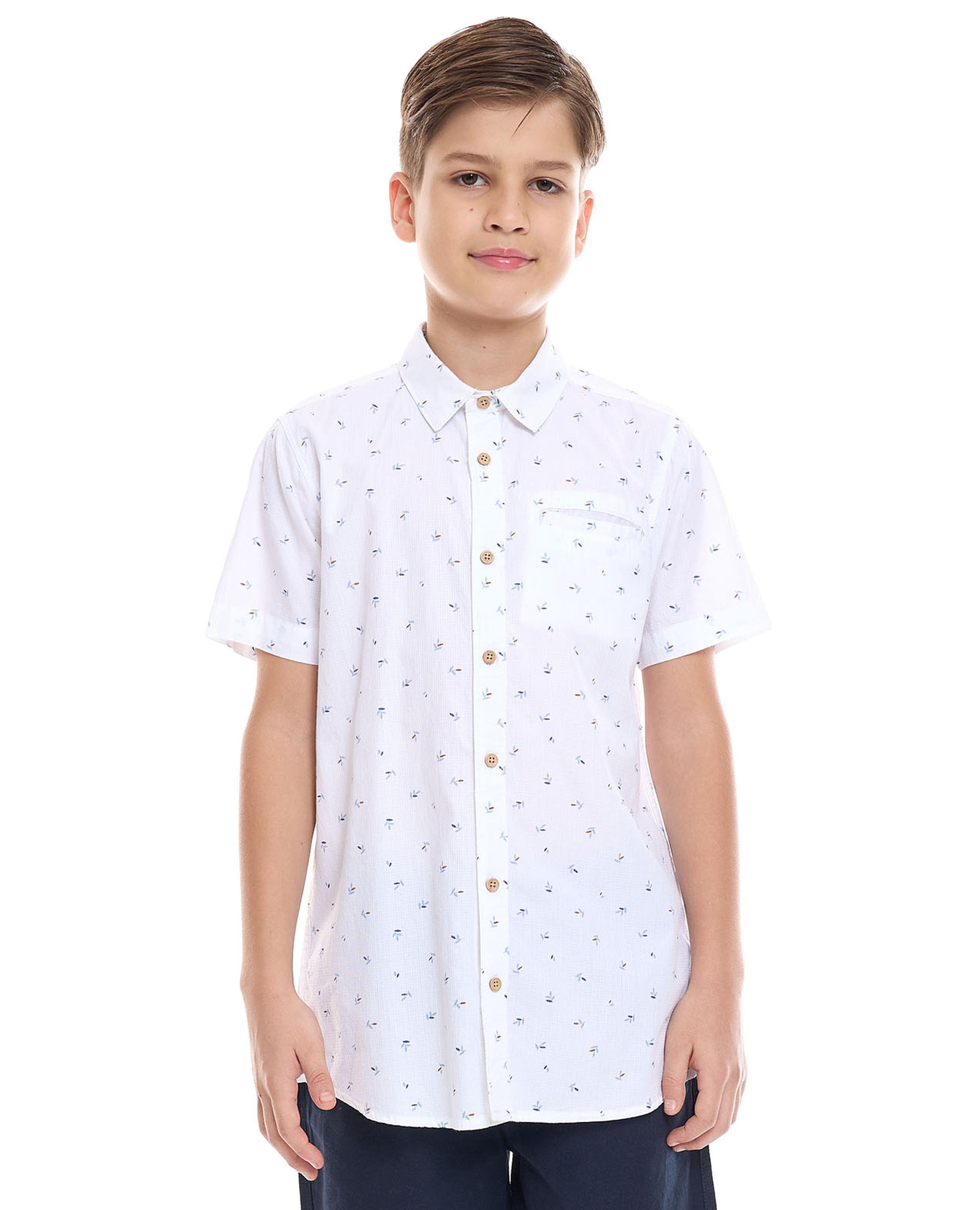 Printed Shirt with Classic Collar and Short Sleeves