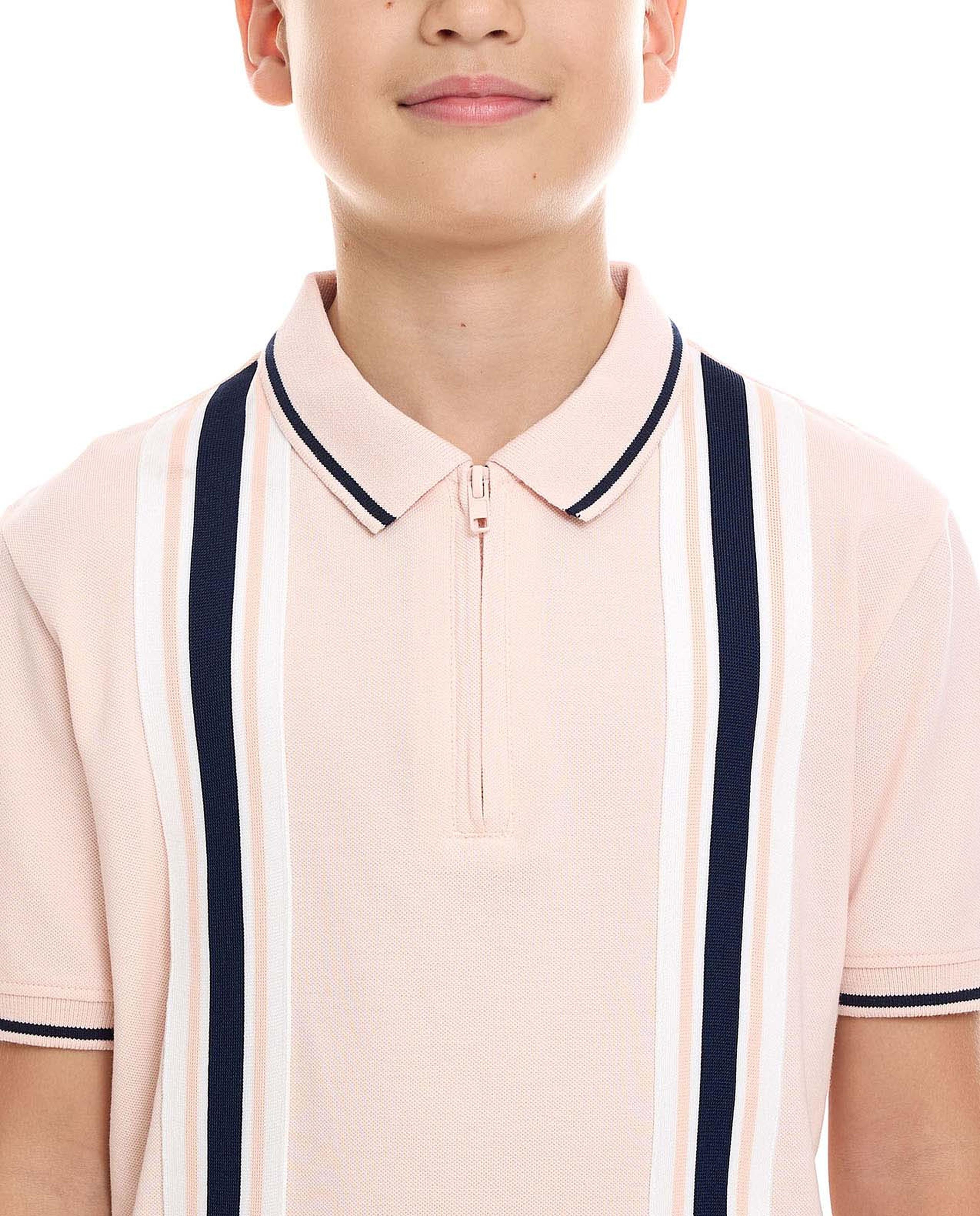 Striped Polo T-Shirt with Short Sleeves