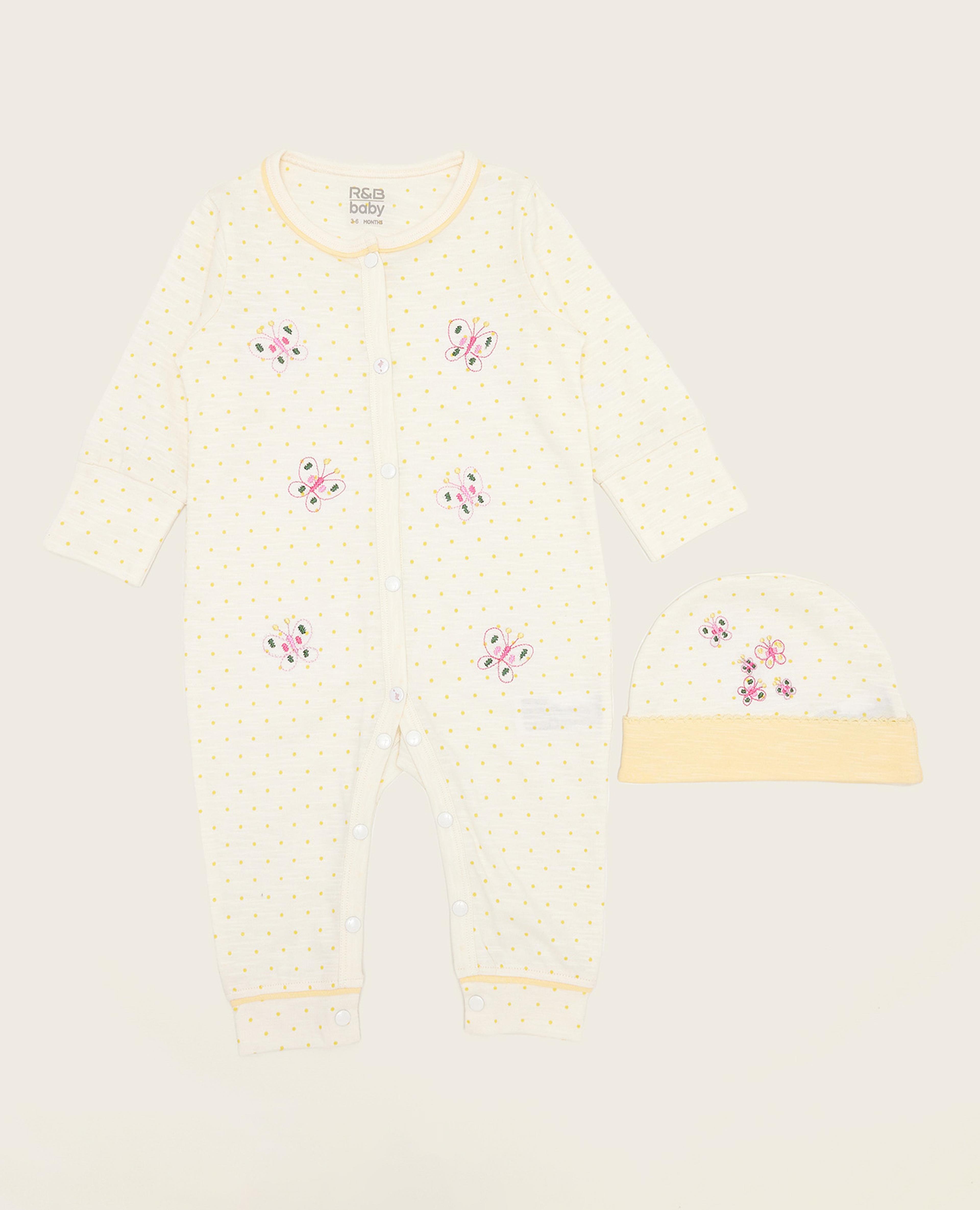 Embroidered Sleepsuit and Cap Set