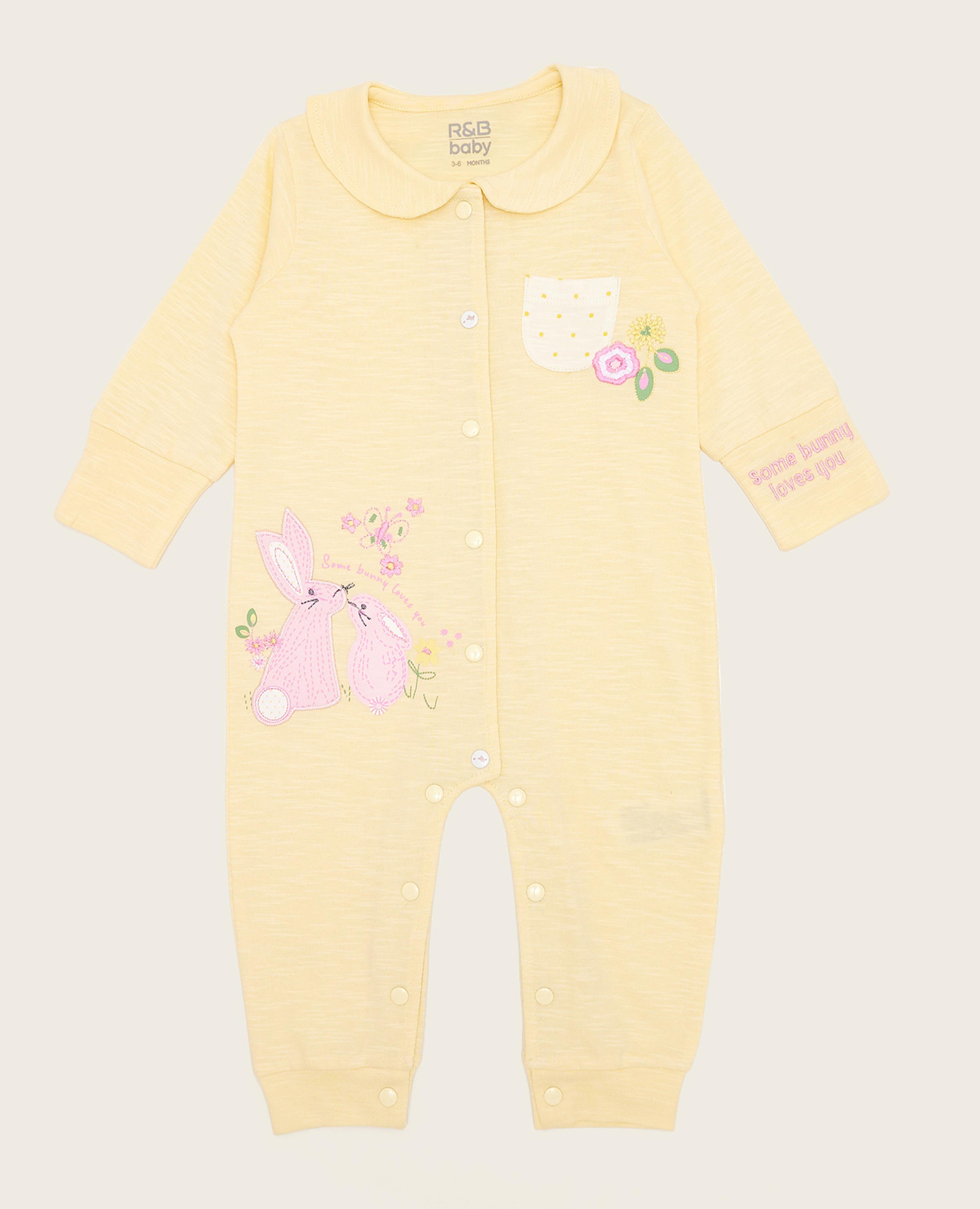 Applique Work Sleepsuit and Baby Collar and 3/4 Sleeves