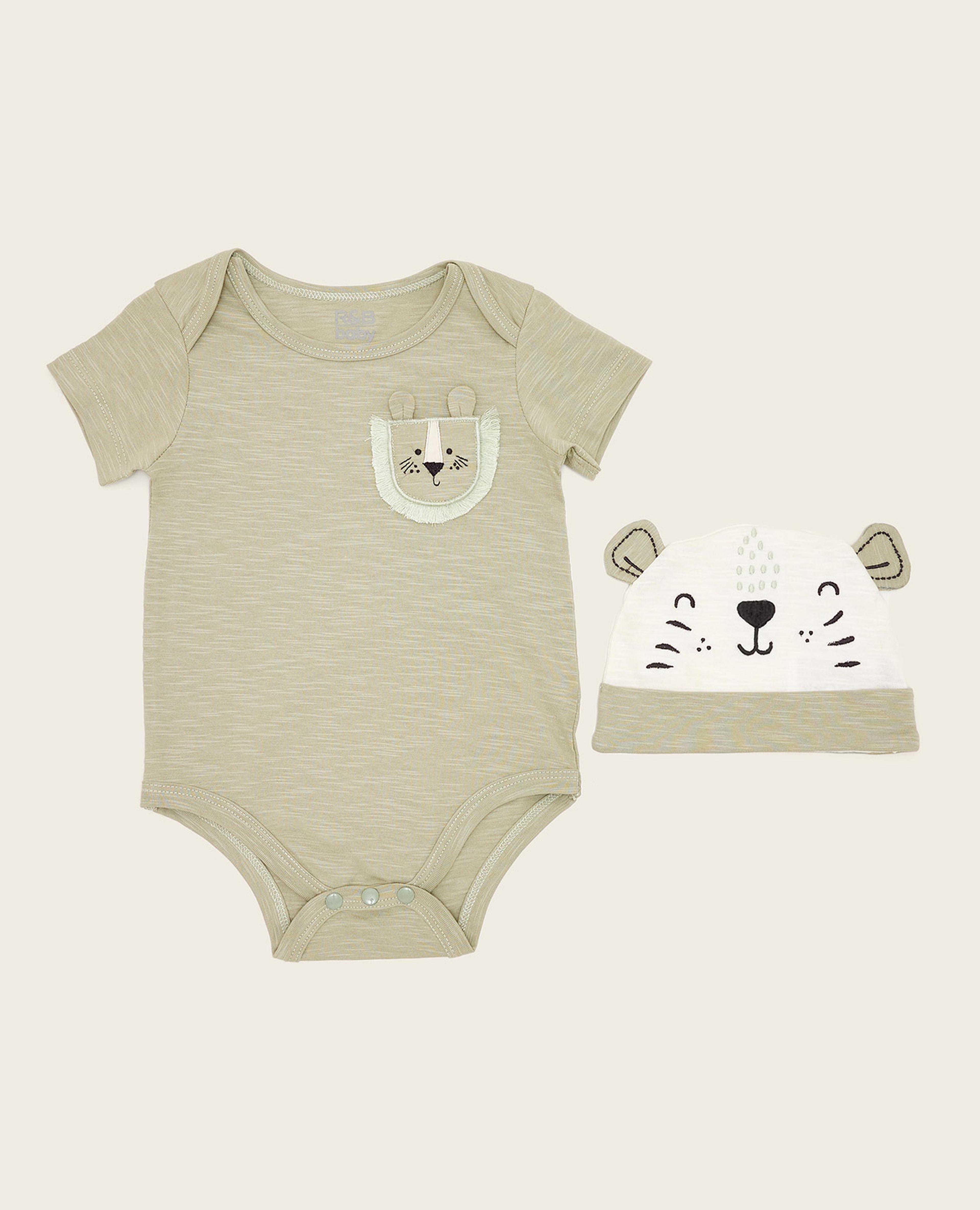 Embroidered Bodysuit and Cap Set