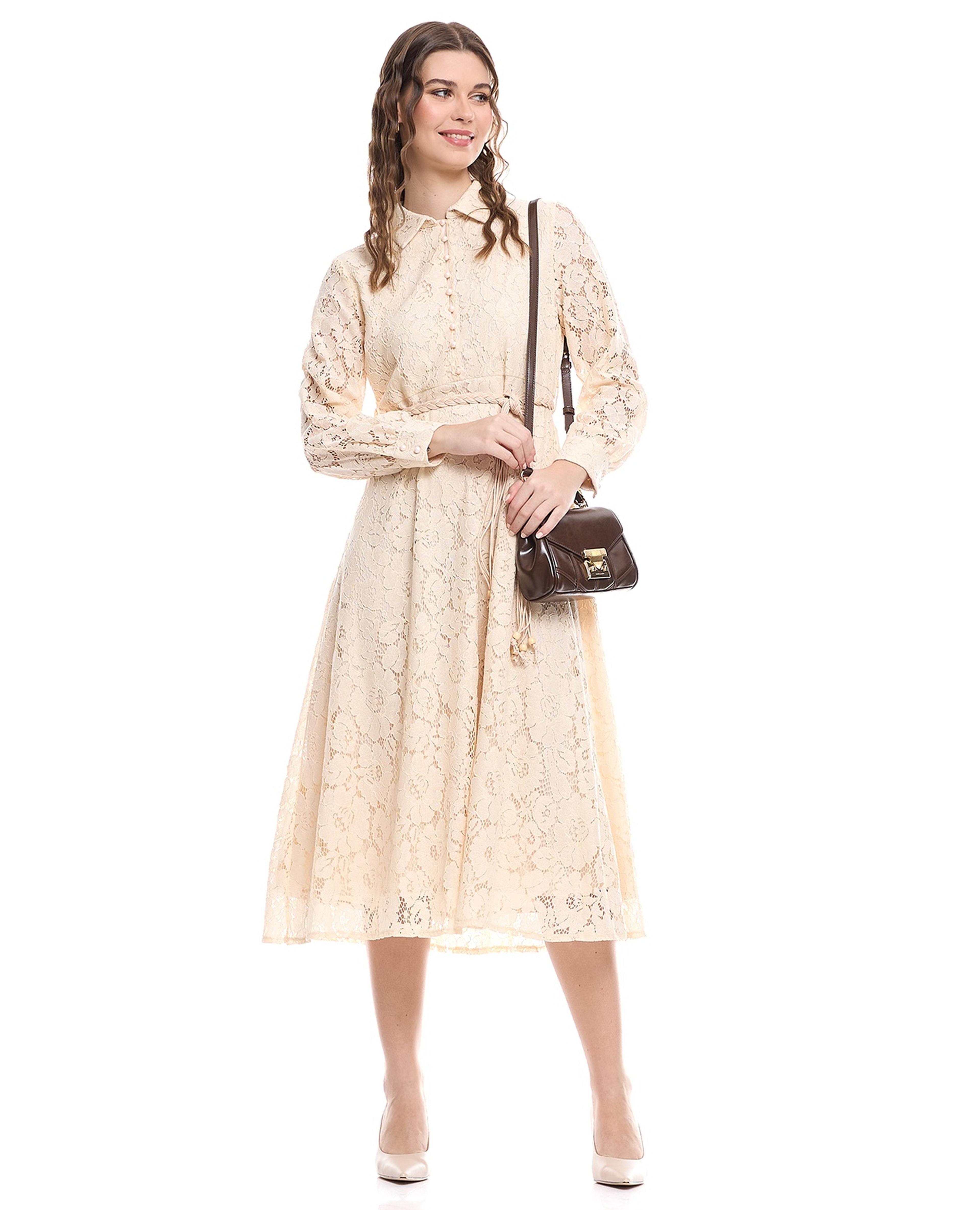 Lace Shirt Dress with Long Sleeves