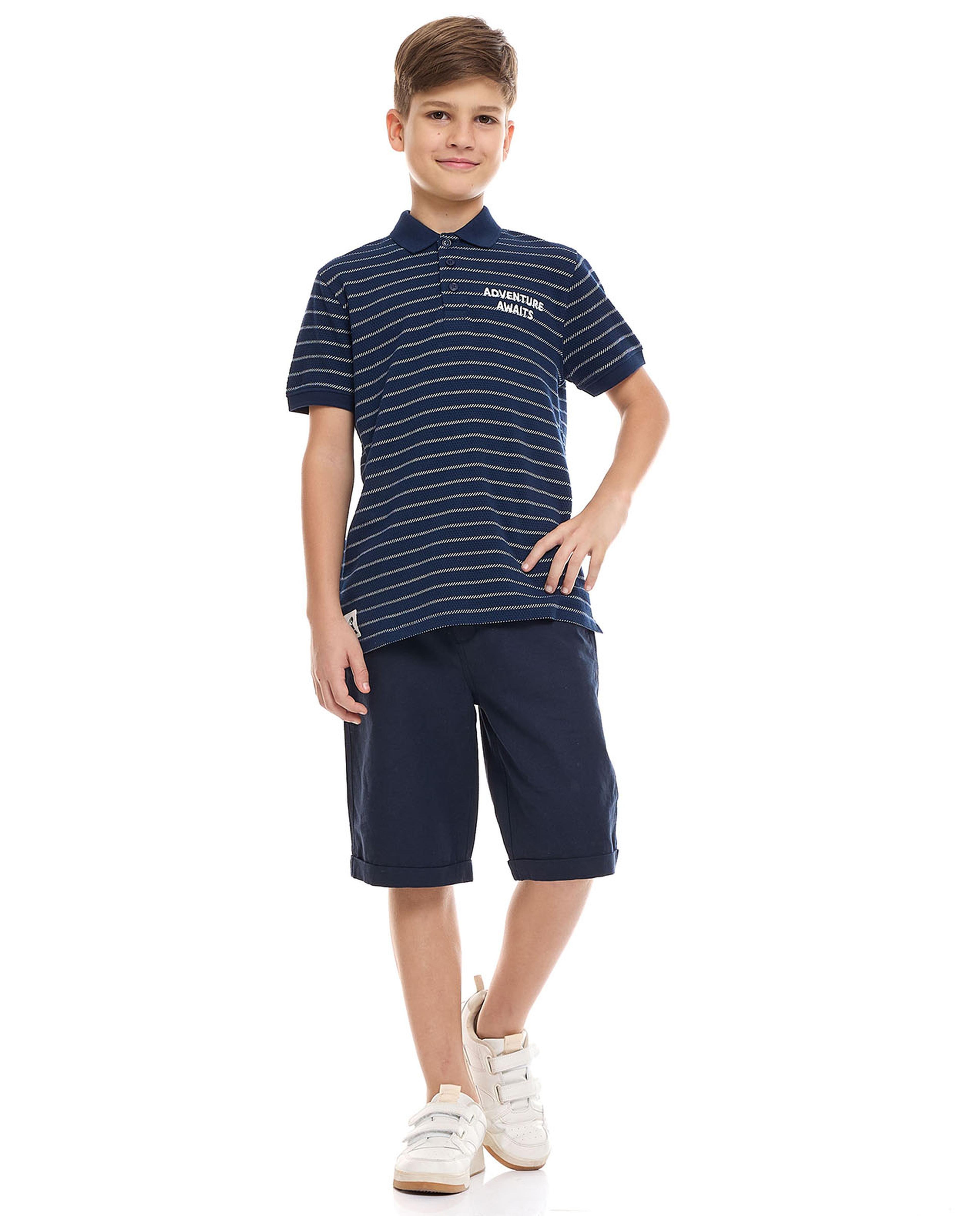 Striped Polo T-Shirt with Short Sleeves