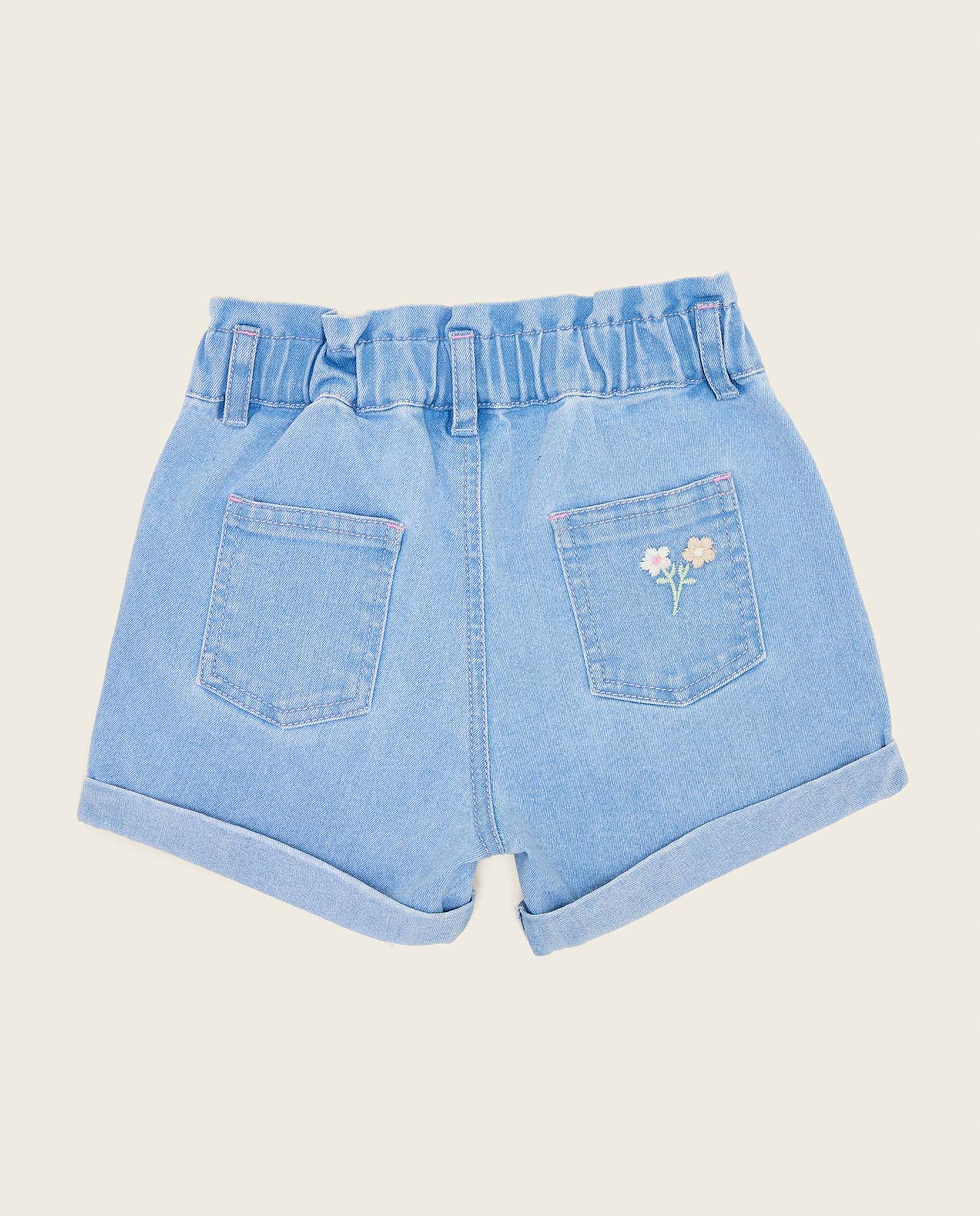 Embroidered Denim Shorts with Elastic Waist
