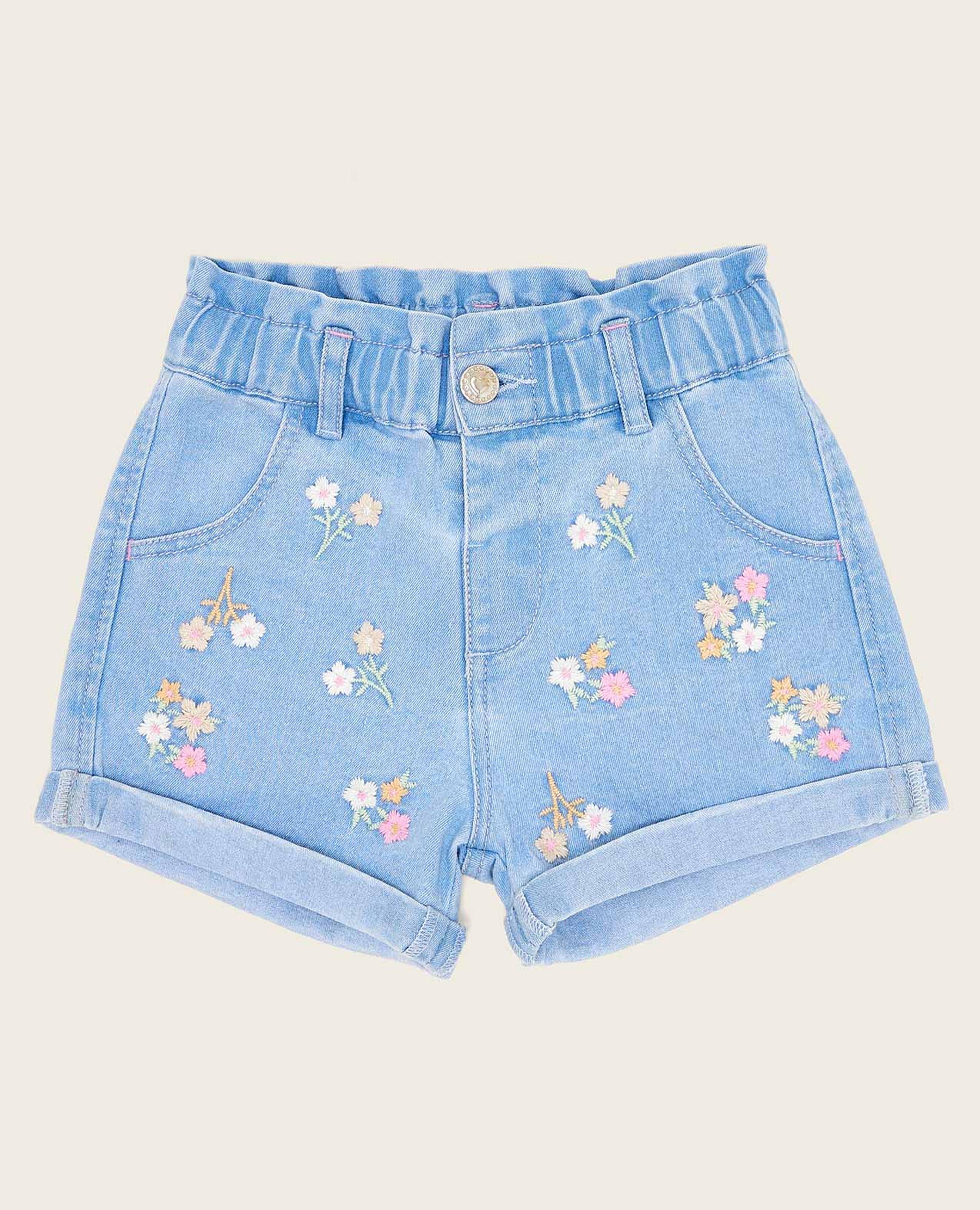 Embroidered Denim Shorts with Elastic Waist