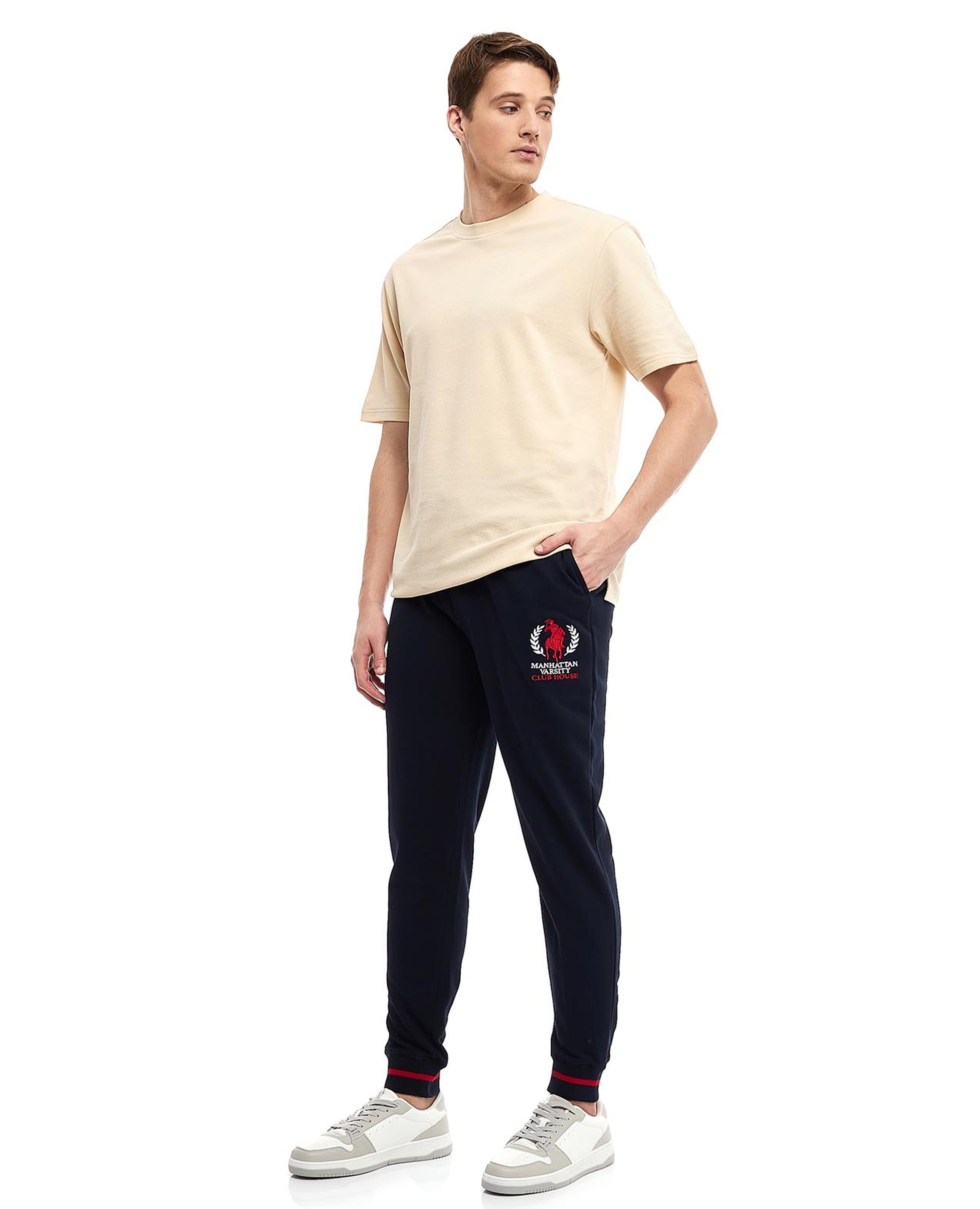 Embroidery Detail Joggers with Drawstring Waist