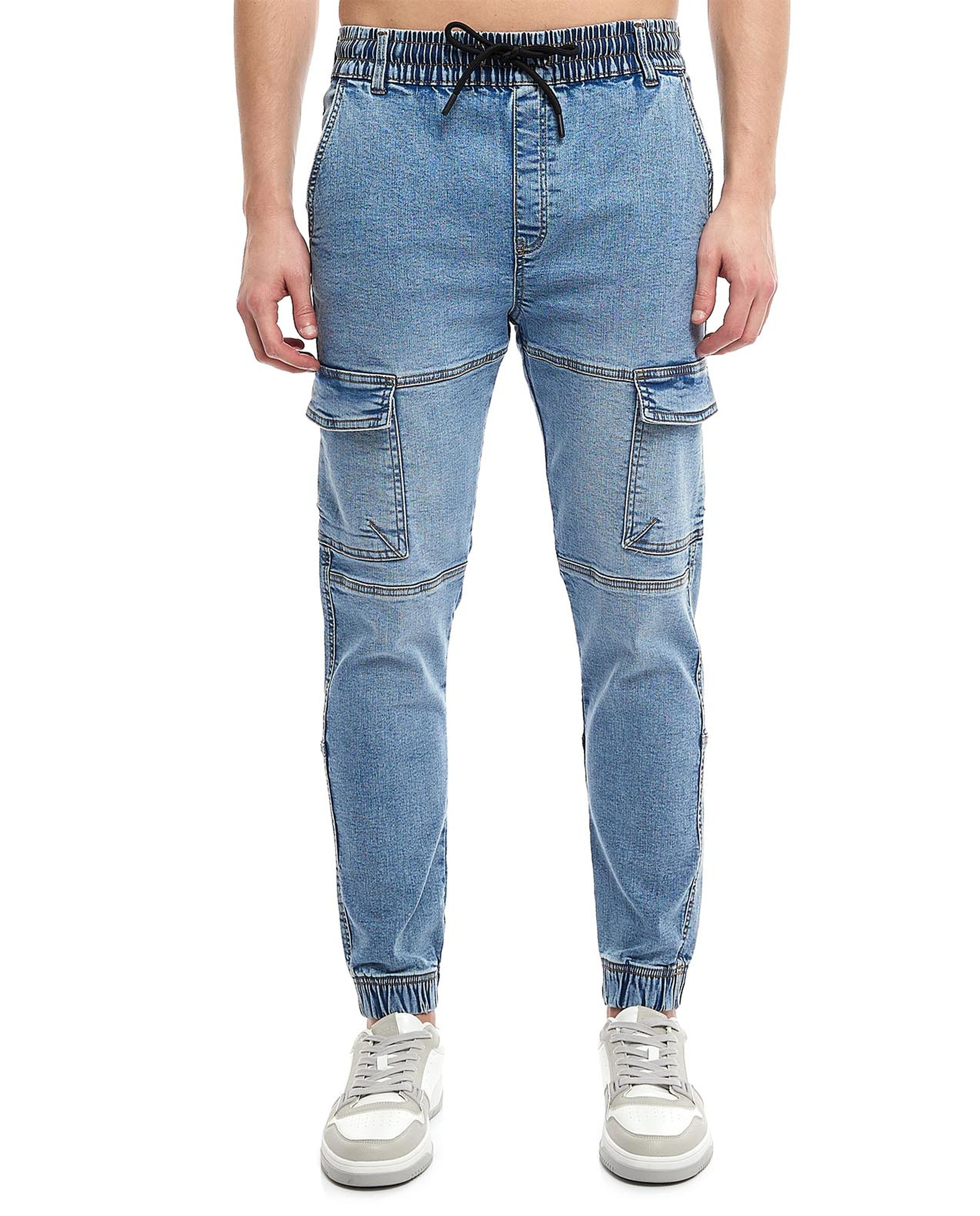 Washed Cargo Jeans with Drawstring Waist