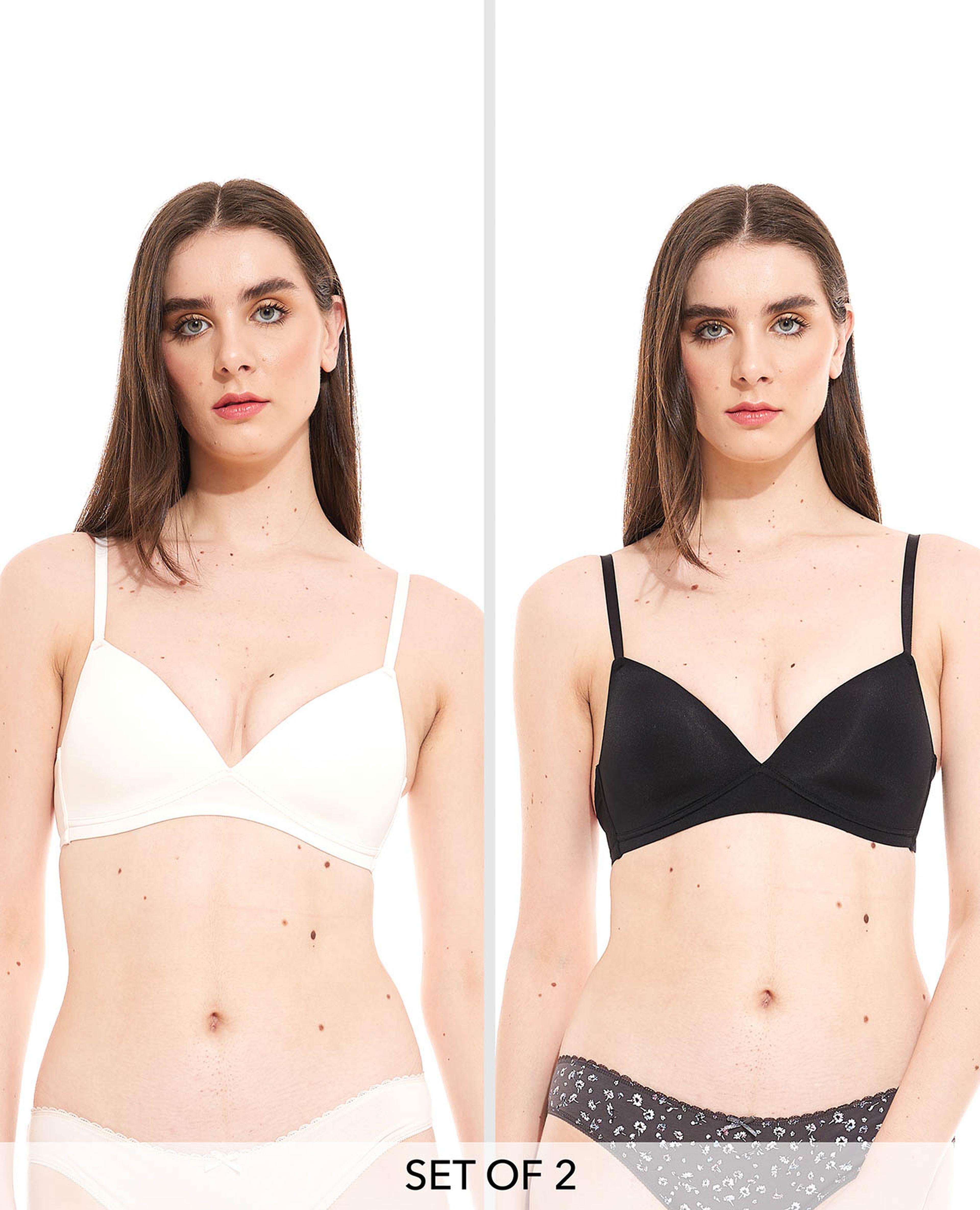 Buy Black/Grey Marl/White Non Pad Full Cup DD+ Cotton Blend Bras 3 Pack  from Next Saudi Arabia