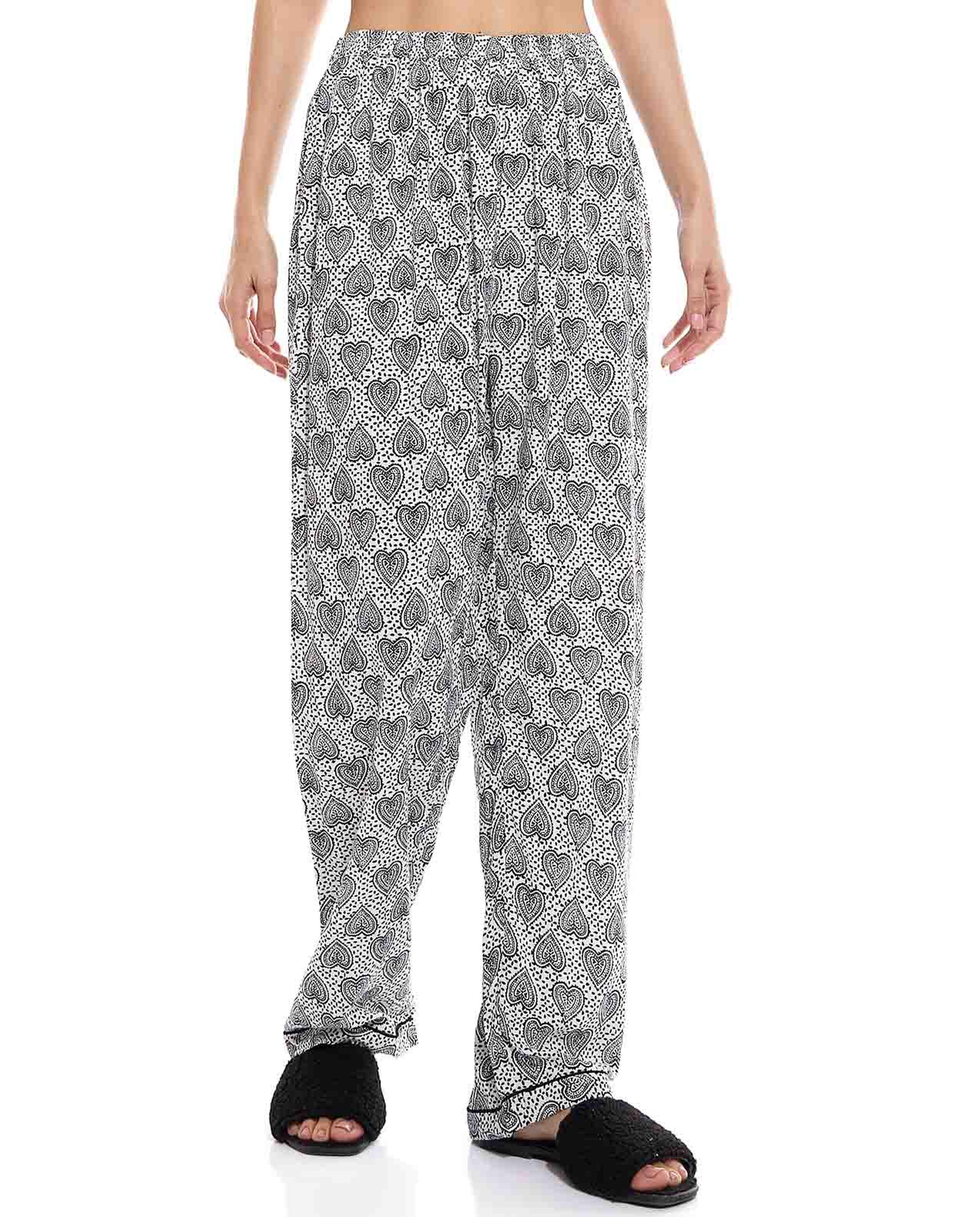 Patterned Lapel Collar Pyjama Set