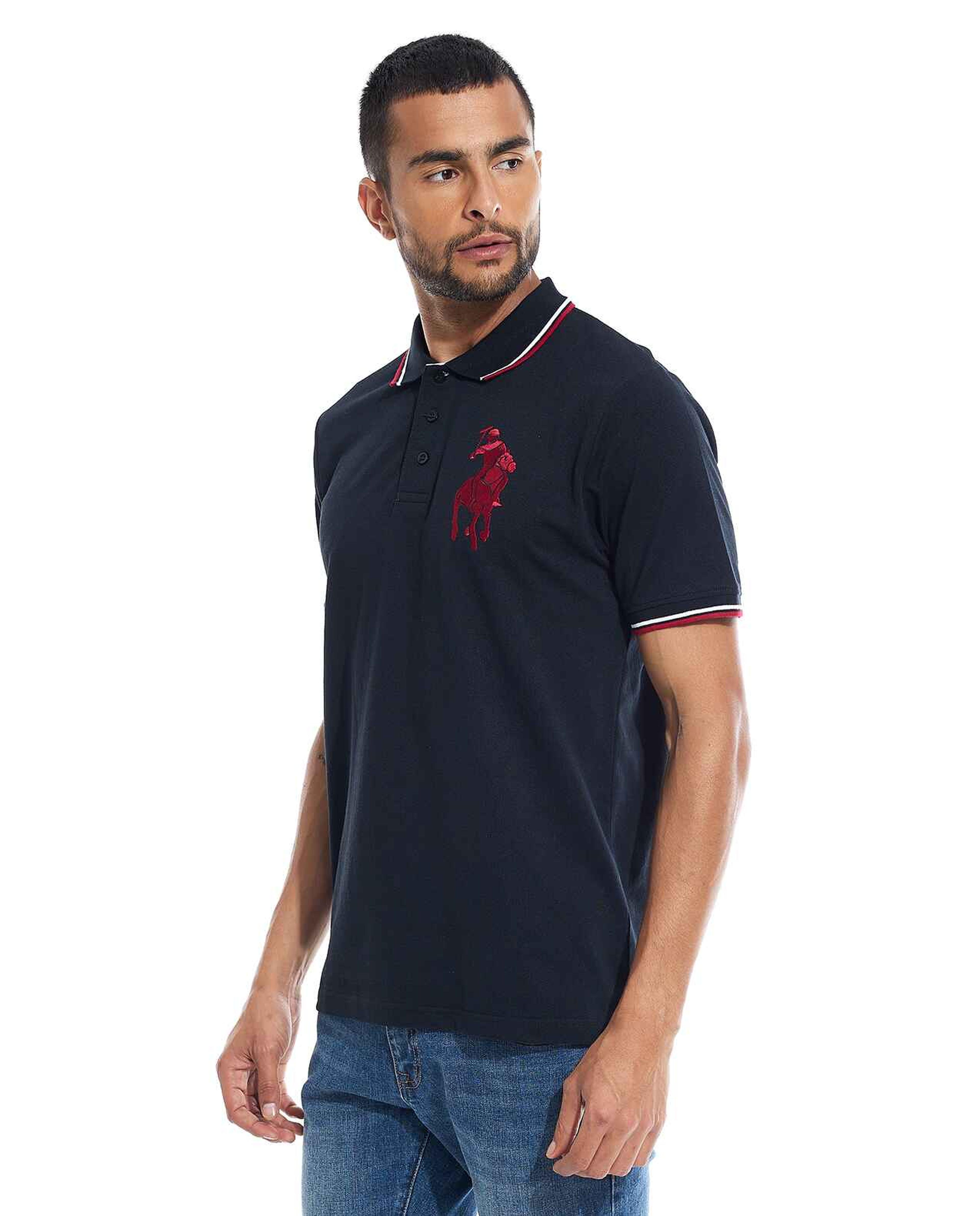 Embroidery Detail Polo T-Shirt with Short Sleeves