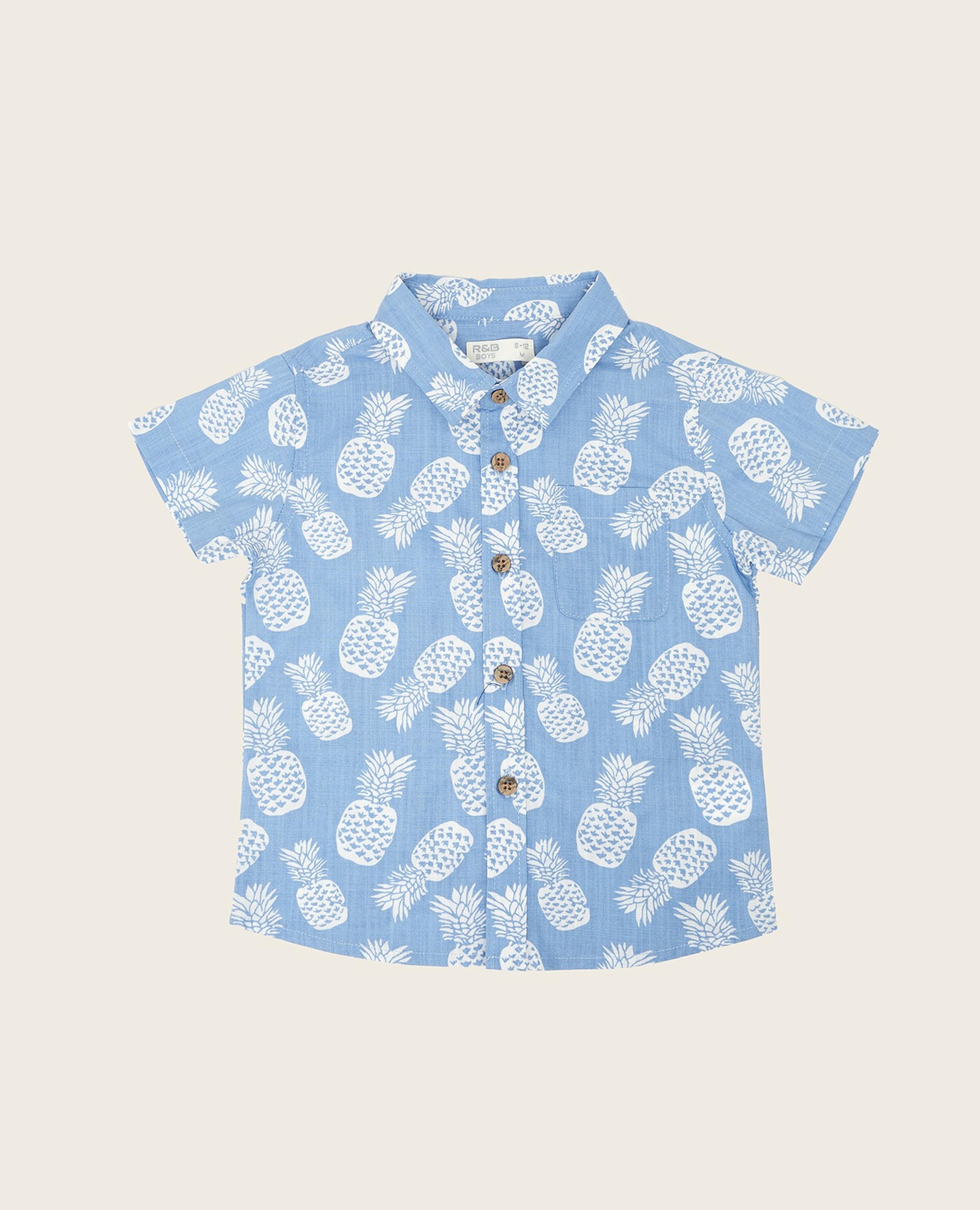 All Over Print Shirt with Spread Collar and Short Sleeves
