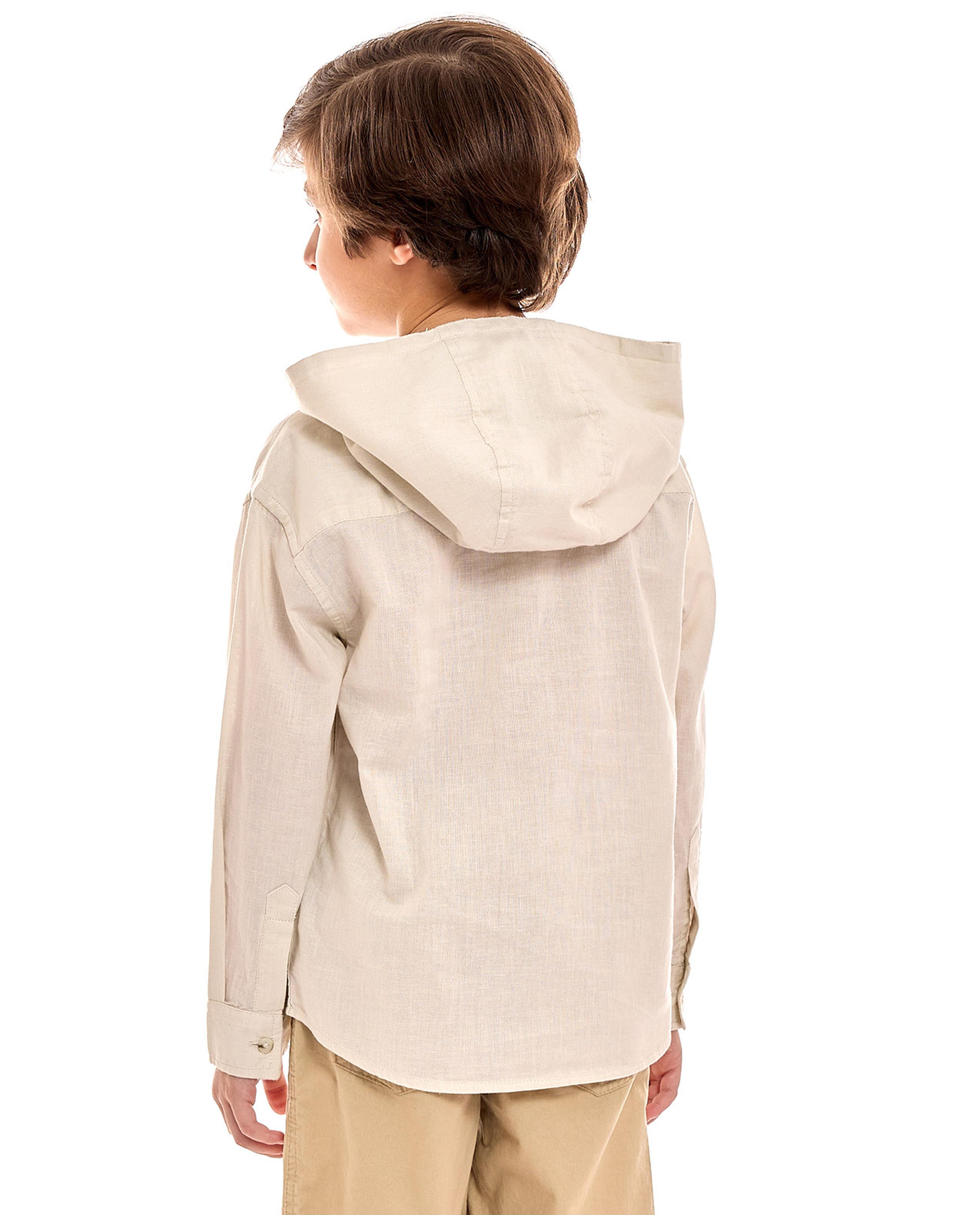 Embroidered Hooded Shirt with Long Sleeves