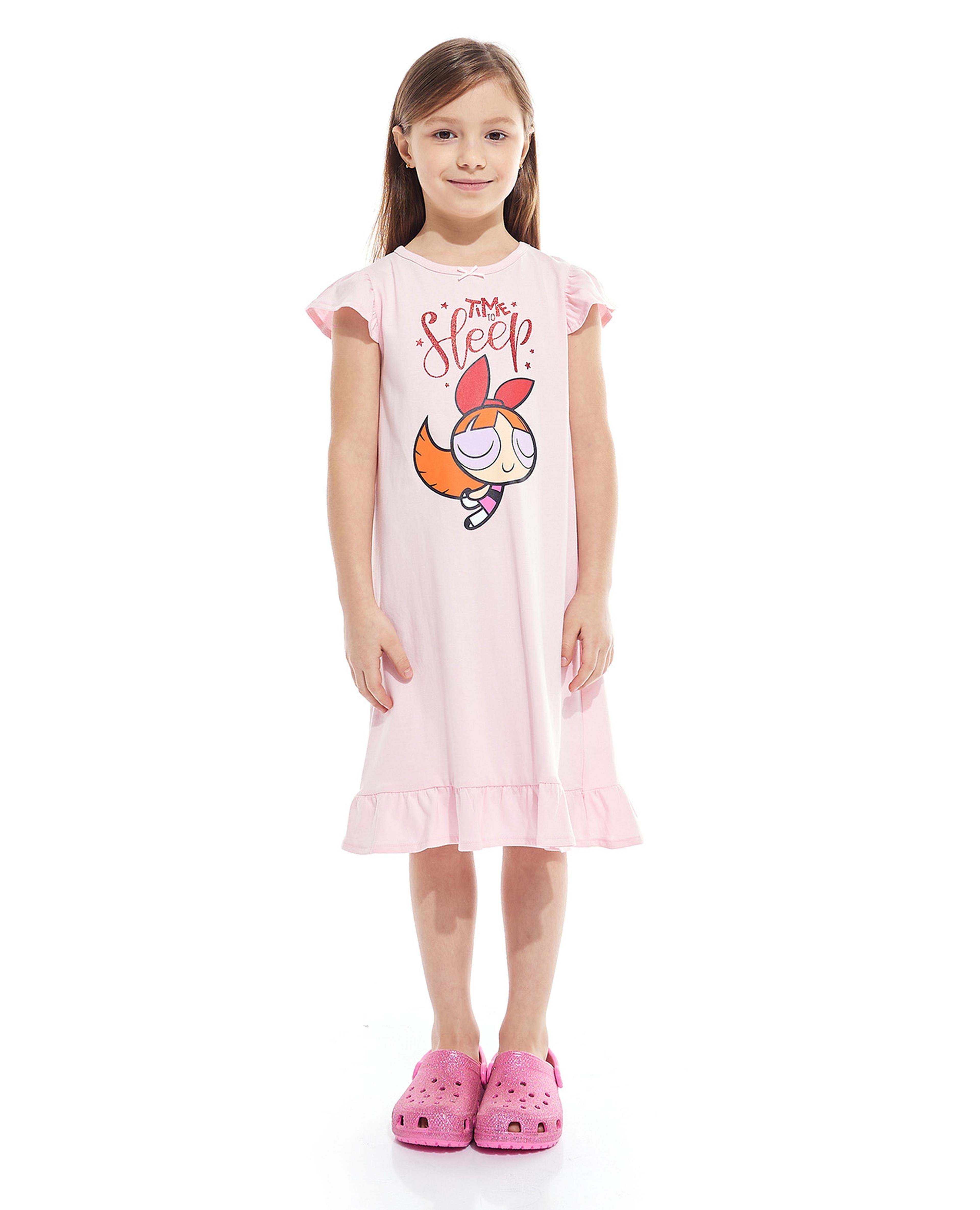 Printed Nightdress with Flutter Sleeves