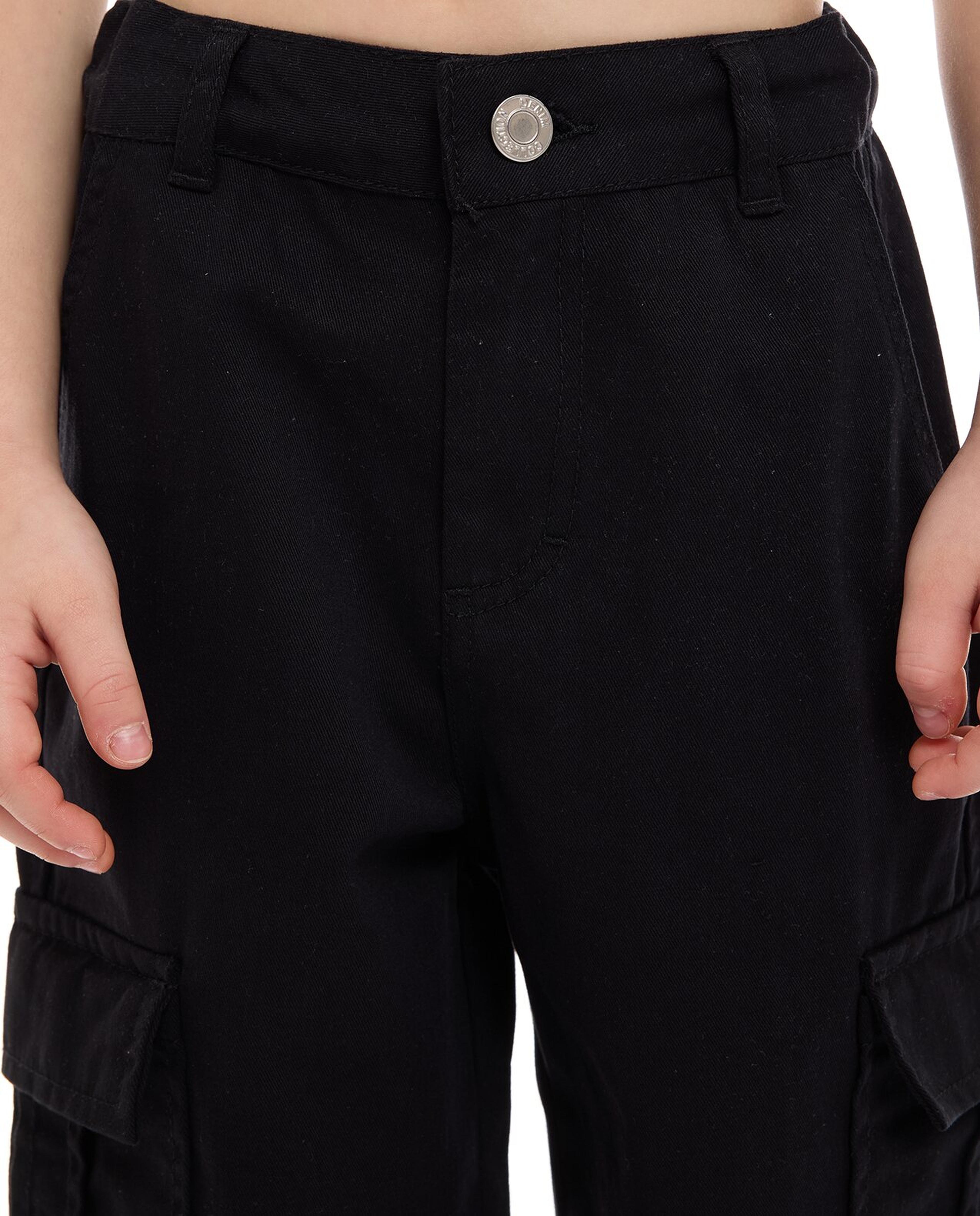 Solid Cargo Pants with Button Closure