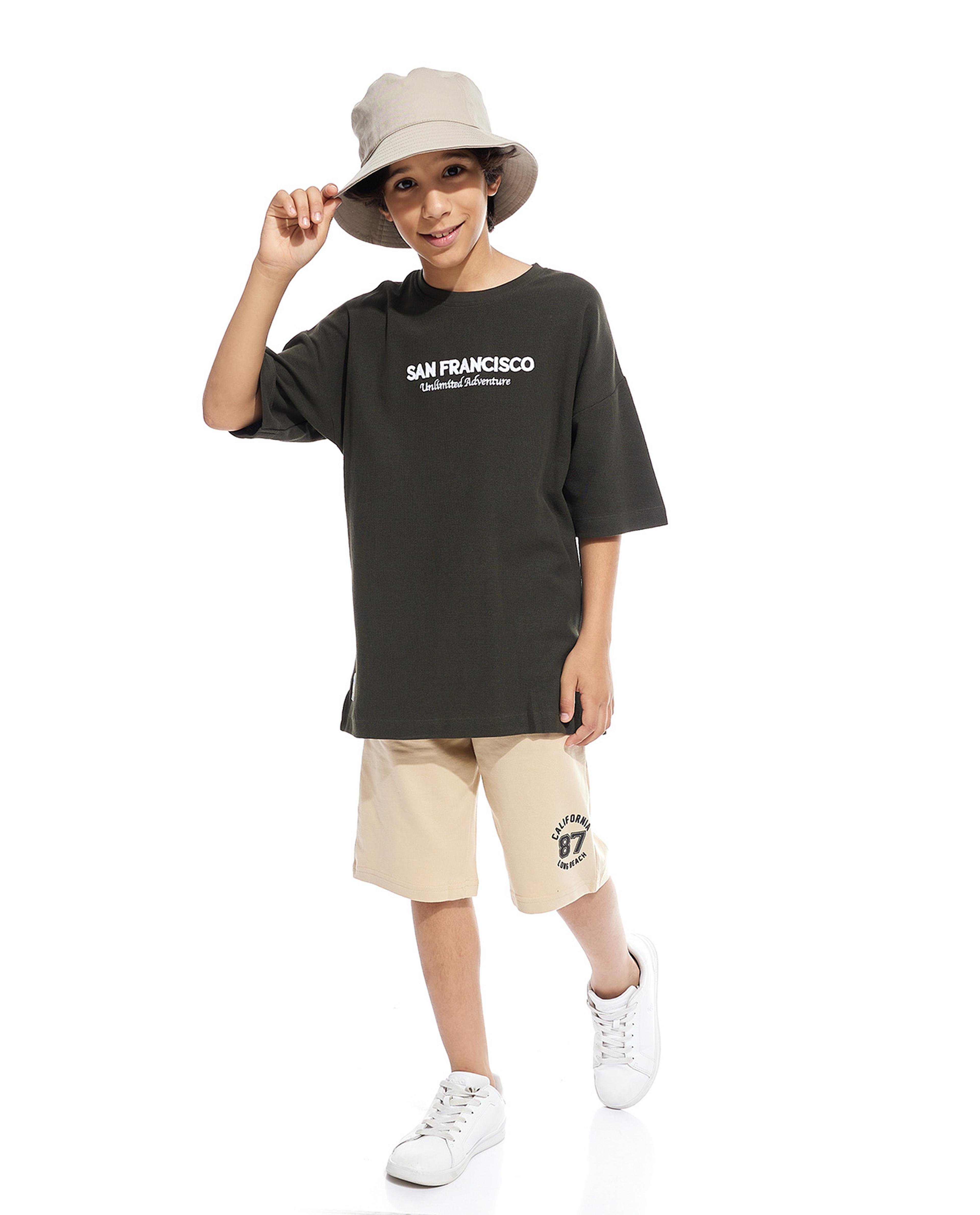 Embroidered Oversized T-Shirt with Crew Neck and Short Sleeves