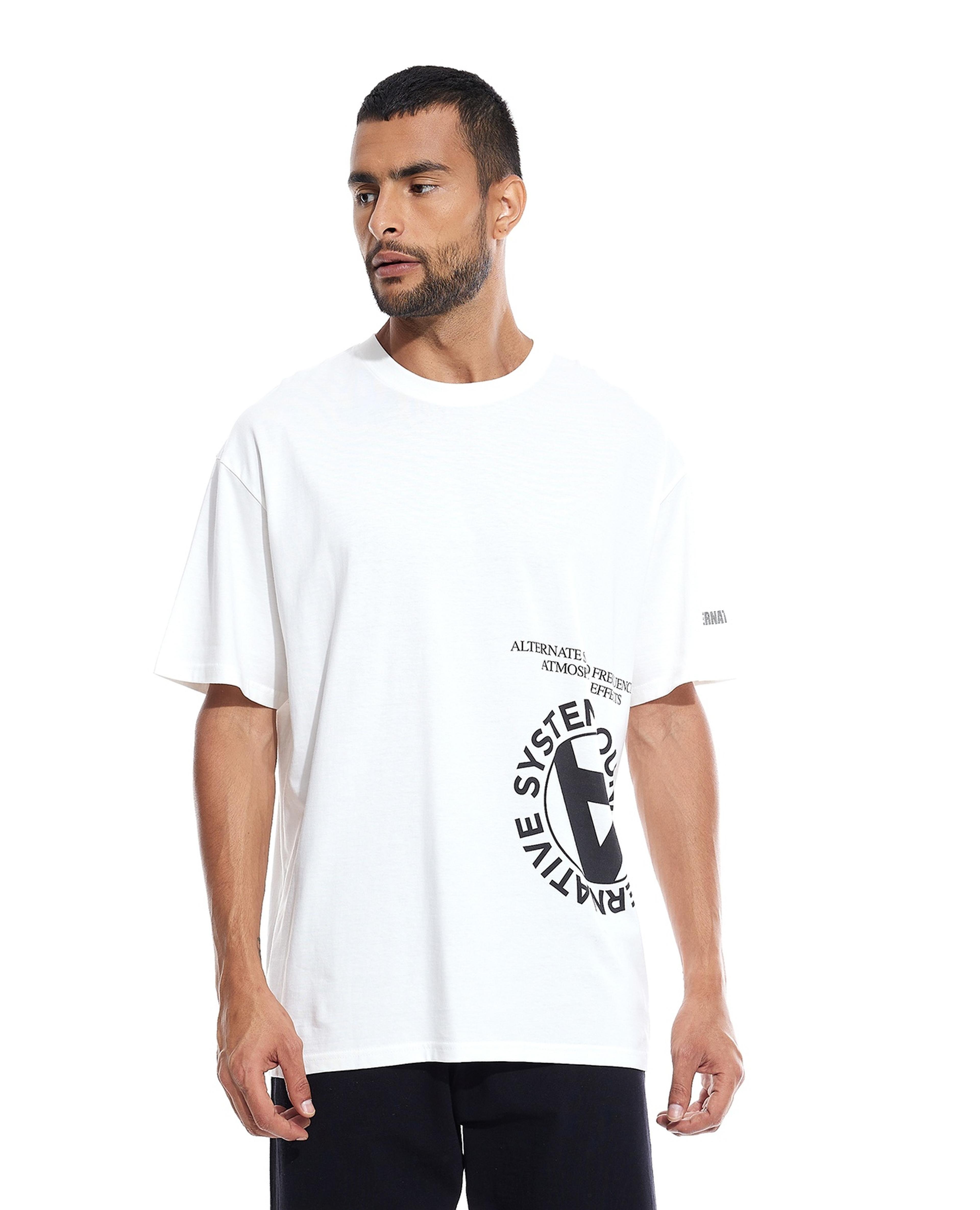 Printed Oversized T-Shirt with Crew Neck and Short Sleeves