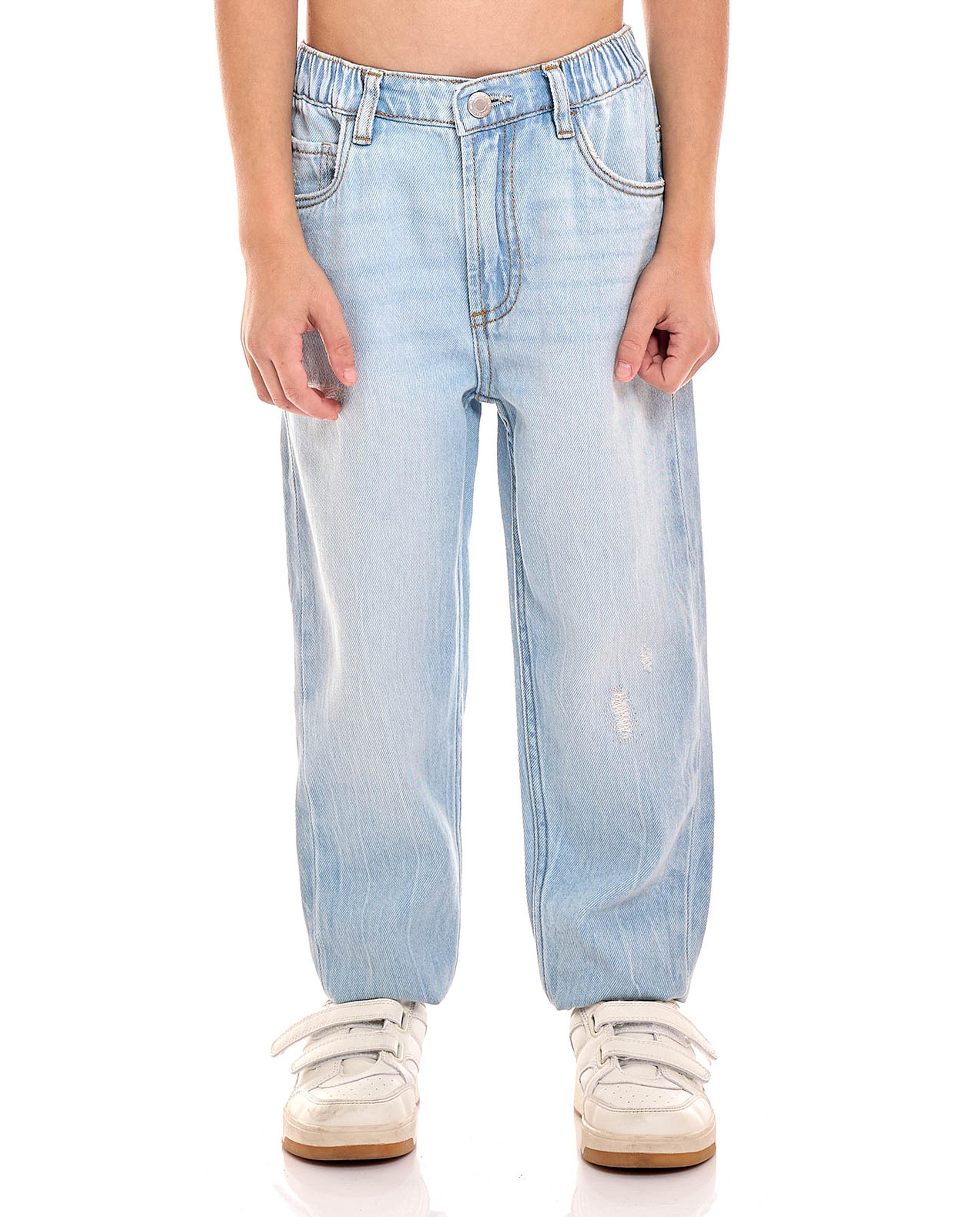 Faded Relaxed Fit Jeans with Button Closure