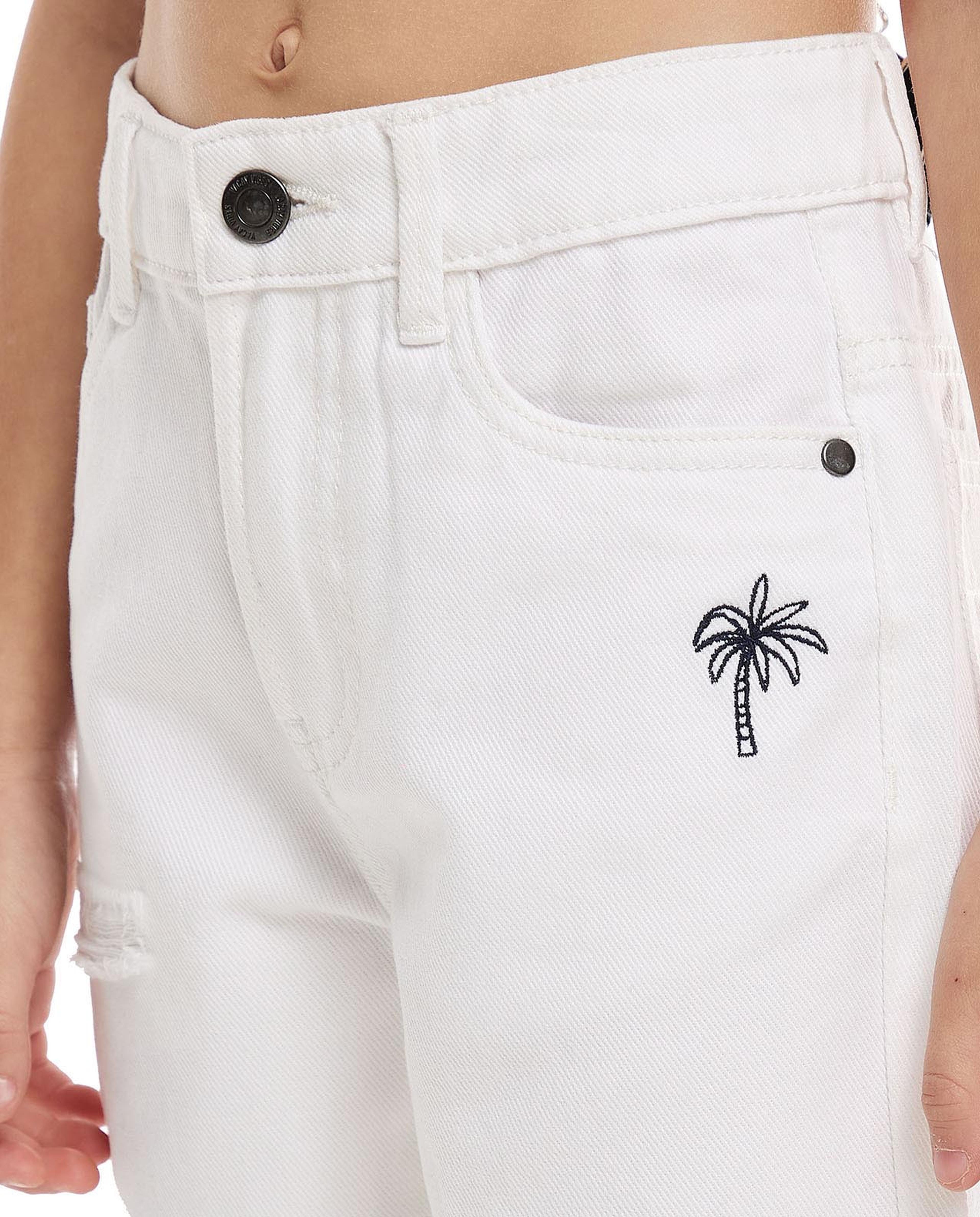 Embroidery Detail Shorts with Button Closure