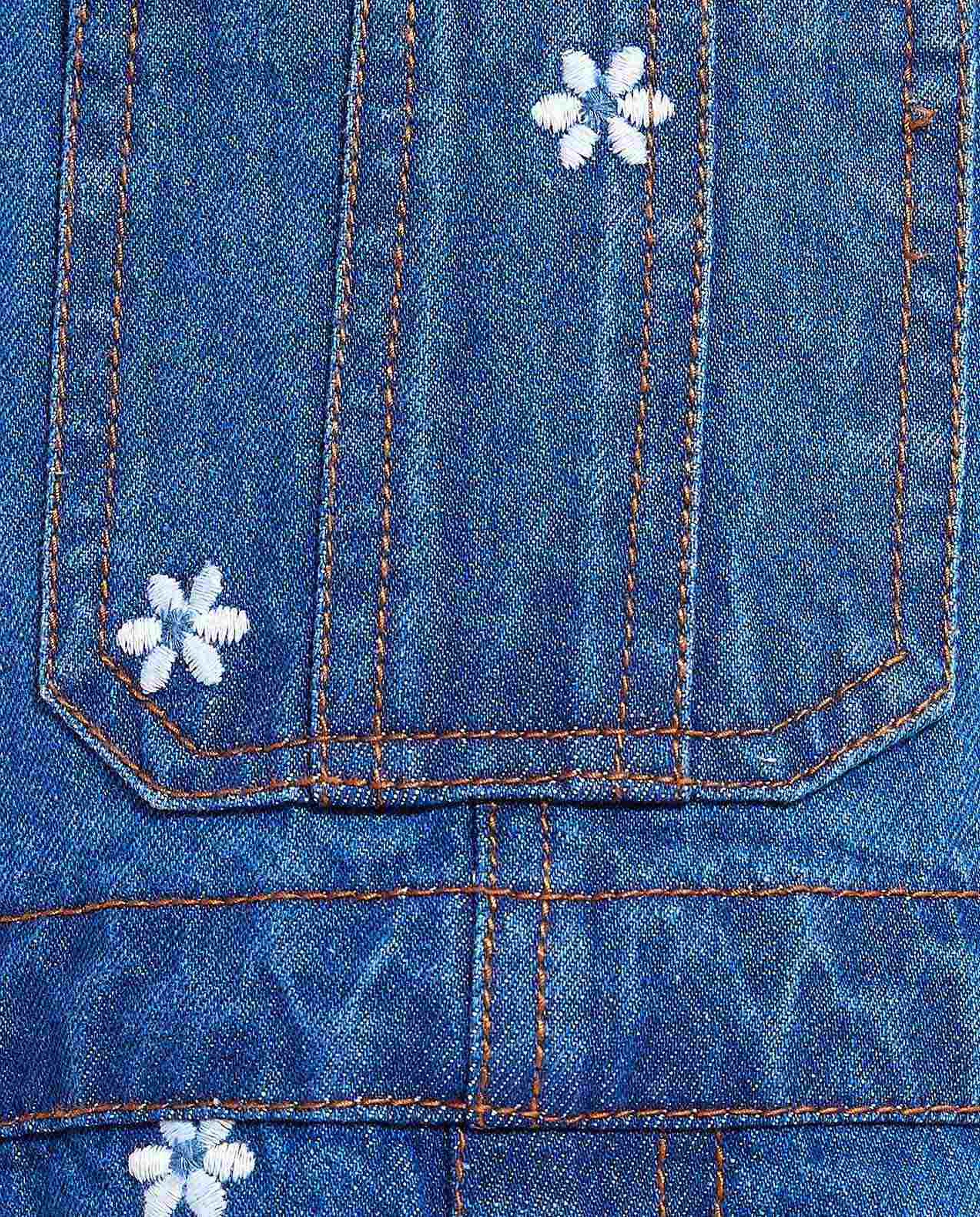 Embroidered Short Denim Overalls