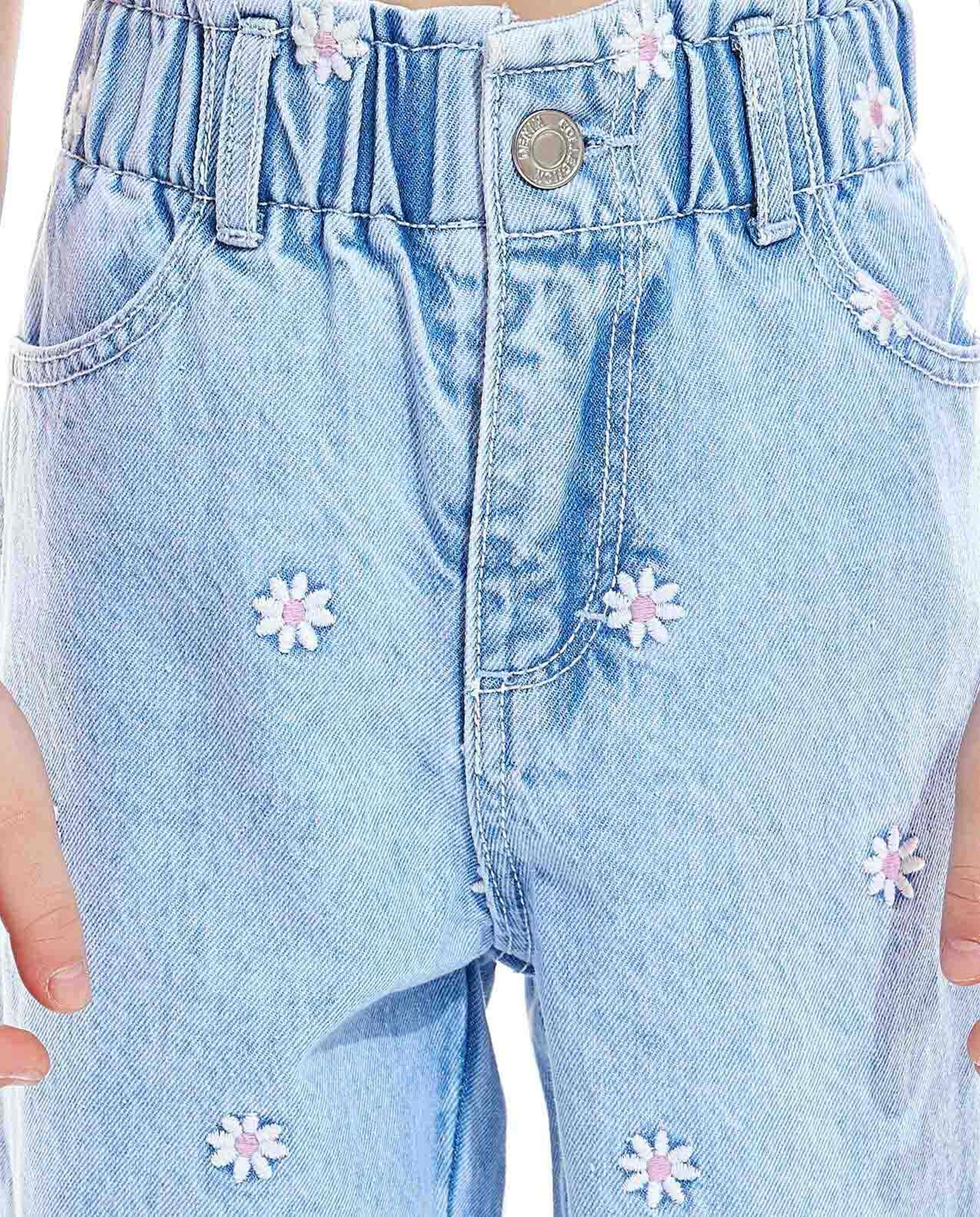 Faded Mom Fit Jeans with Button Closure