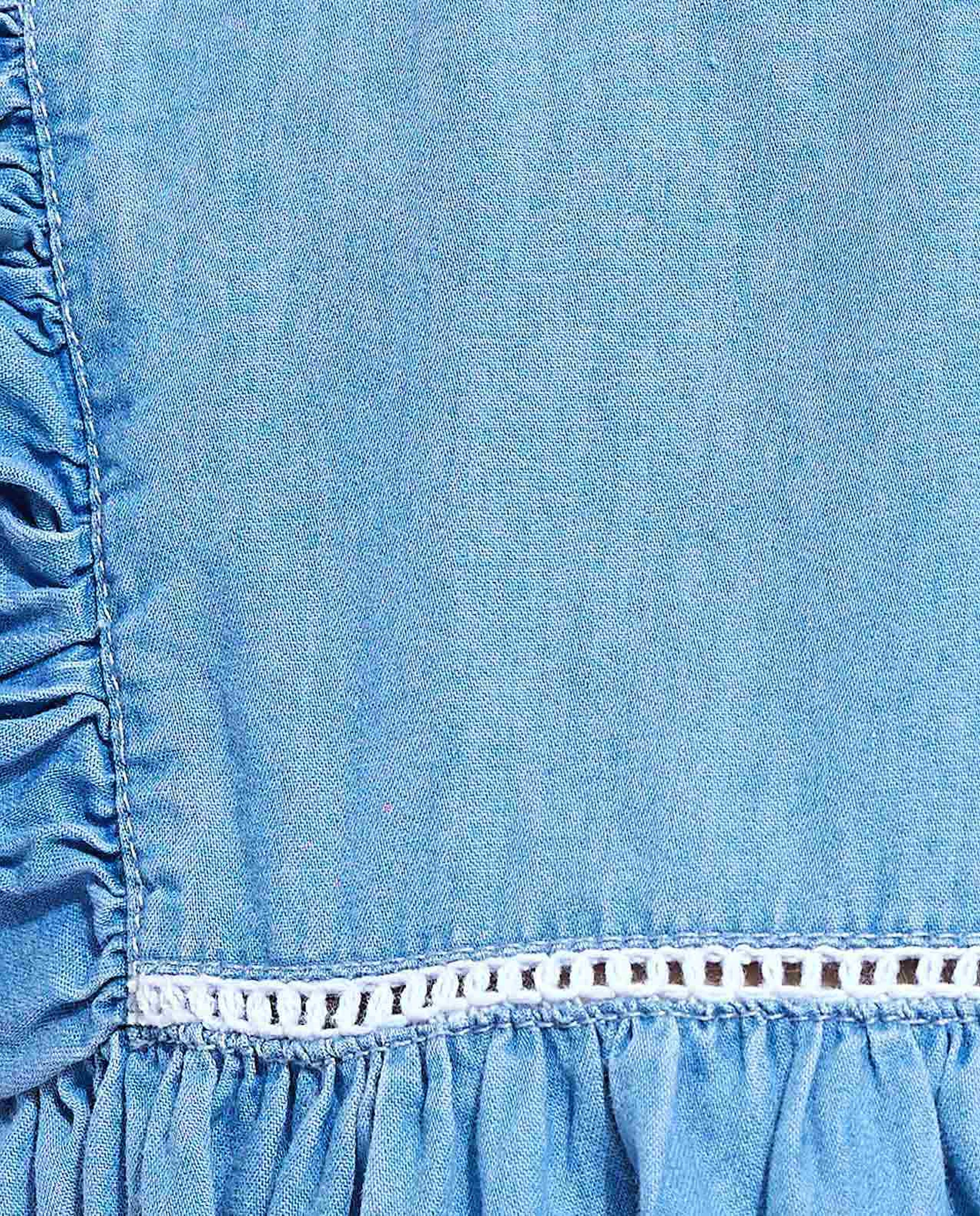 Embroidery Detail Denim Fit and Flare Dress